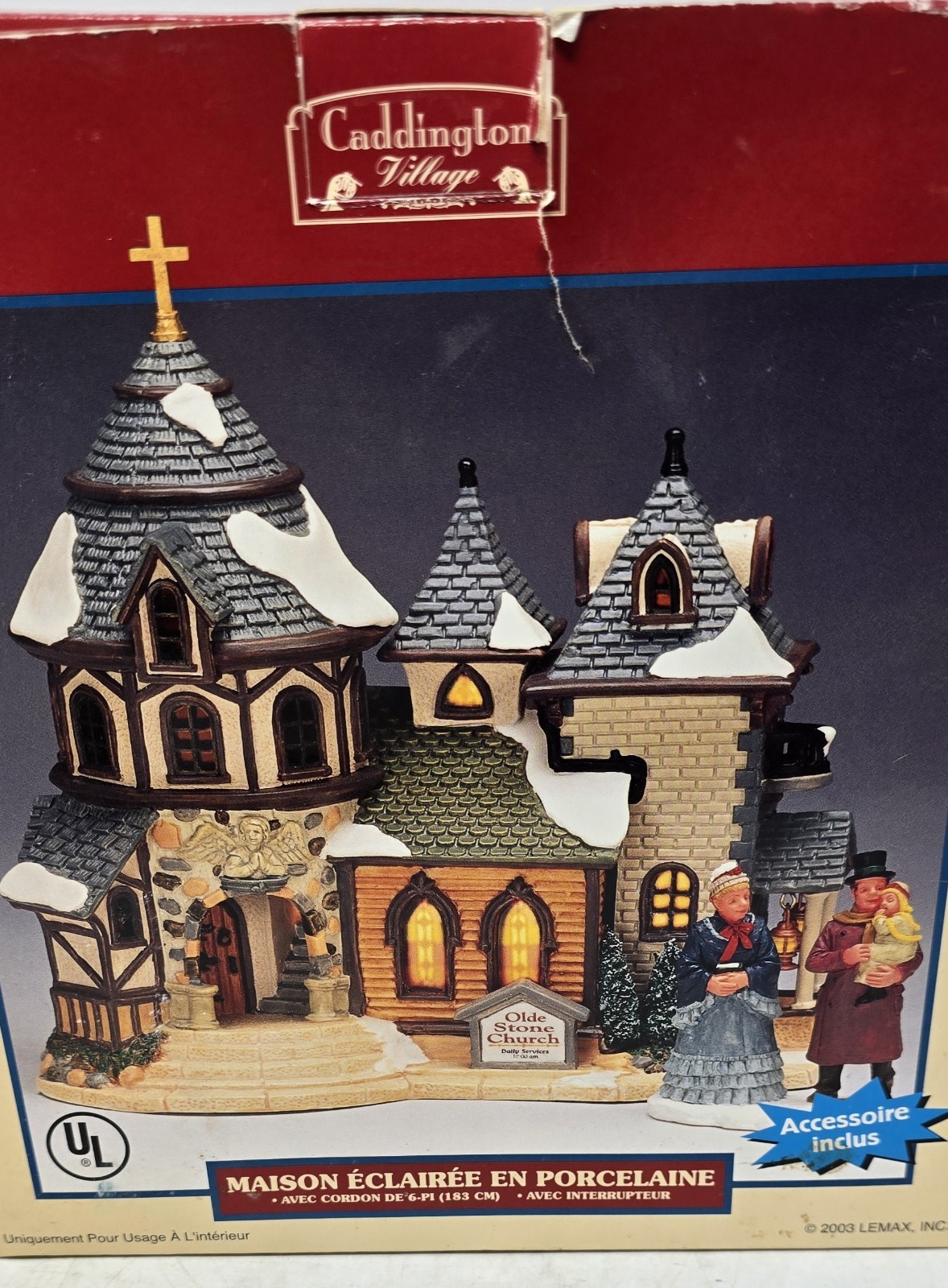 LEMAX 2003 Caddington Christmas Village OLD STONE CHURCH #35840 Lighted House