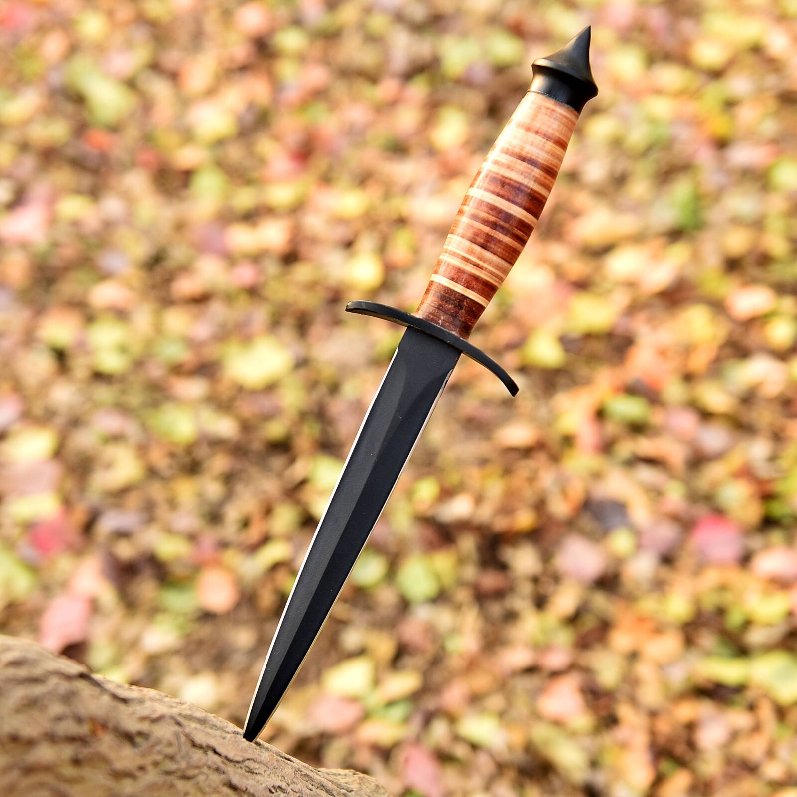 Handmade WW2 Double-Edged V42 Military Knife Dagger Knife Leather Handle Sheath