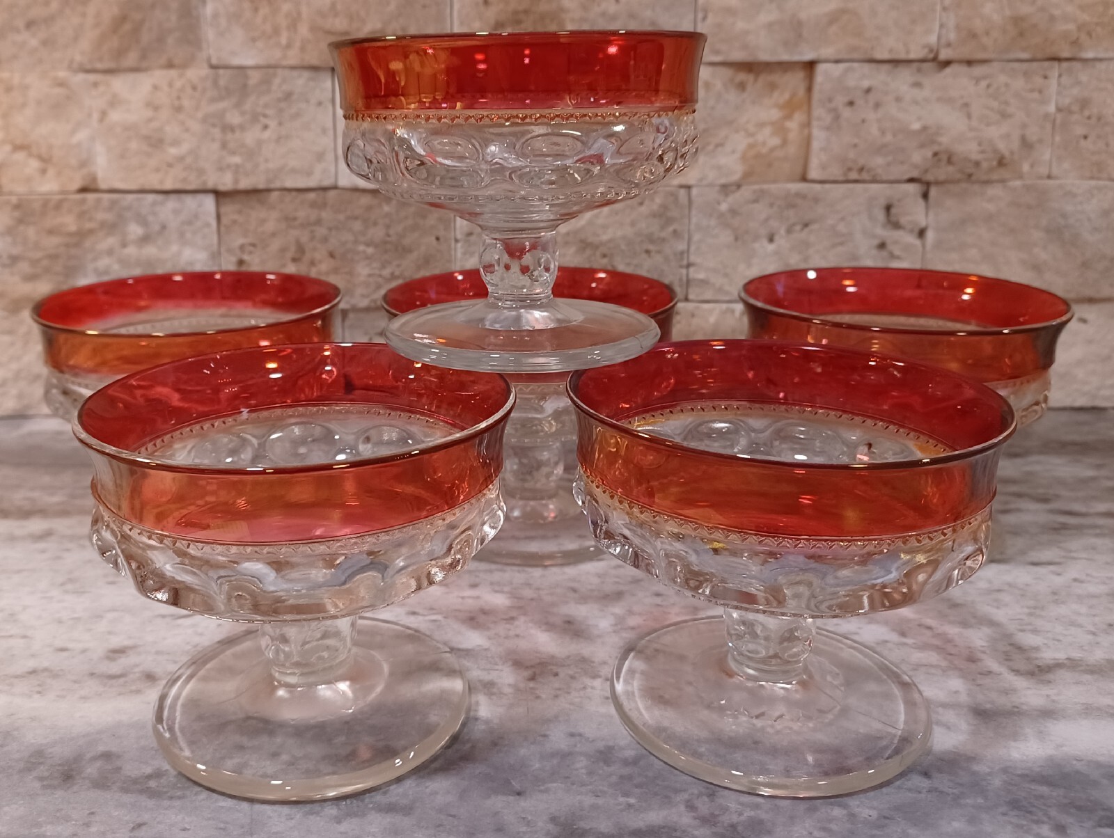 Set Of 6 Kings Crown Ruby Tiffin Franciscan Champagne / Tall Sherbert Glass 