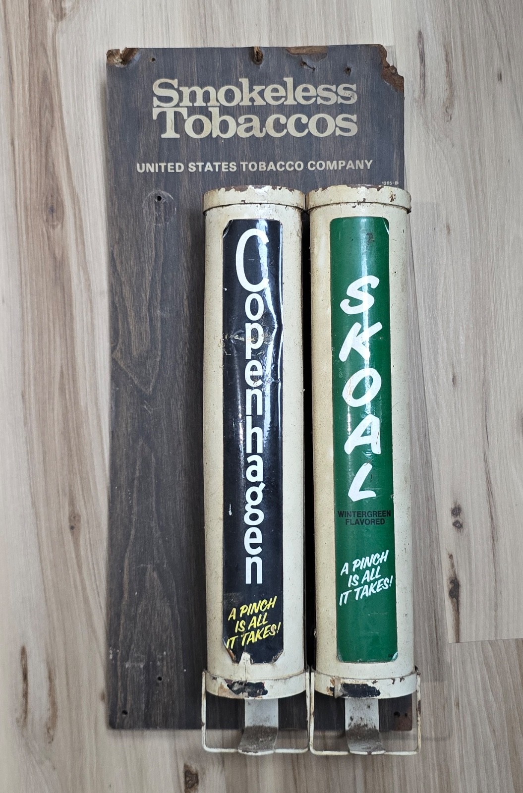 Vintage Copenhagen & Skoal Hanging store display metal tubes Smokeless Tobacco