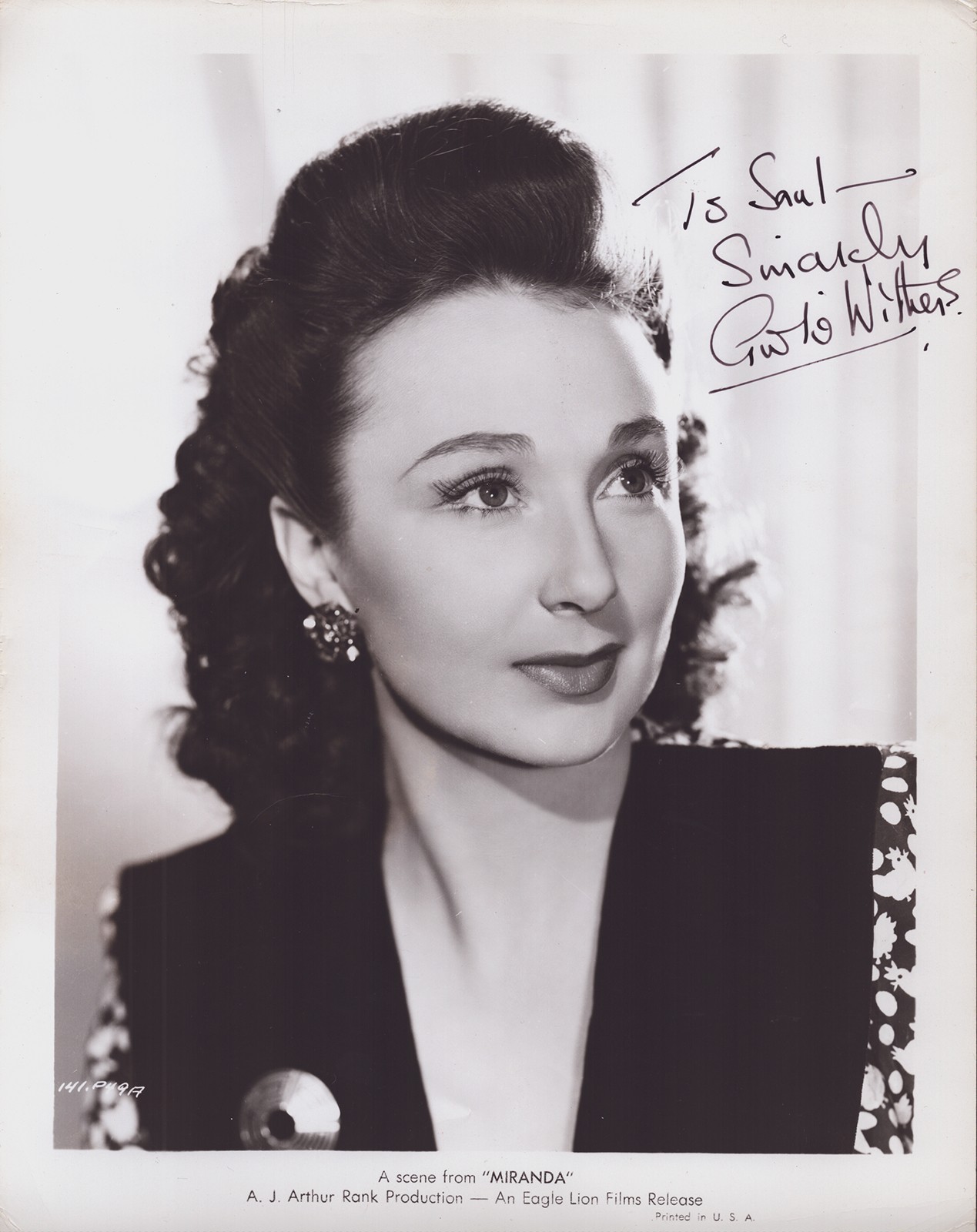 GOOGIE WITHERS - AUTOGRAPHED INSCRIBED PHOTOGRAPH CIRCA 1951