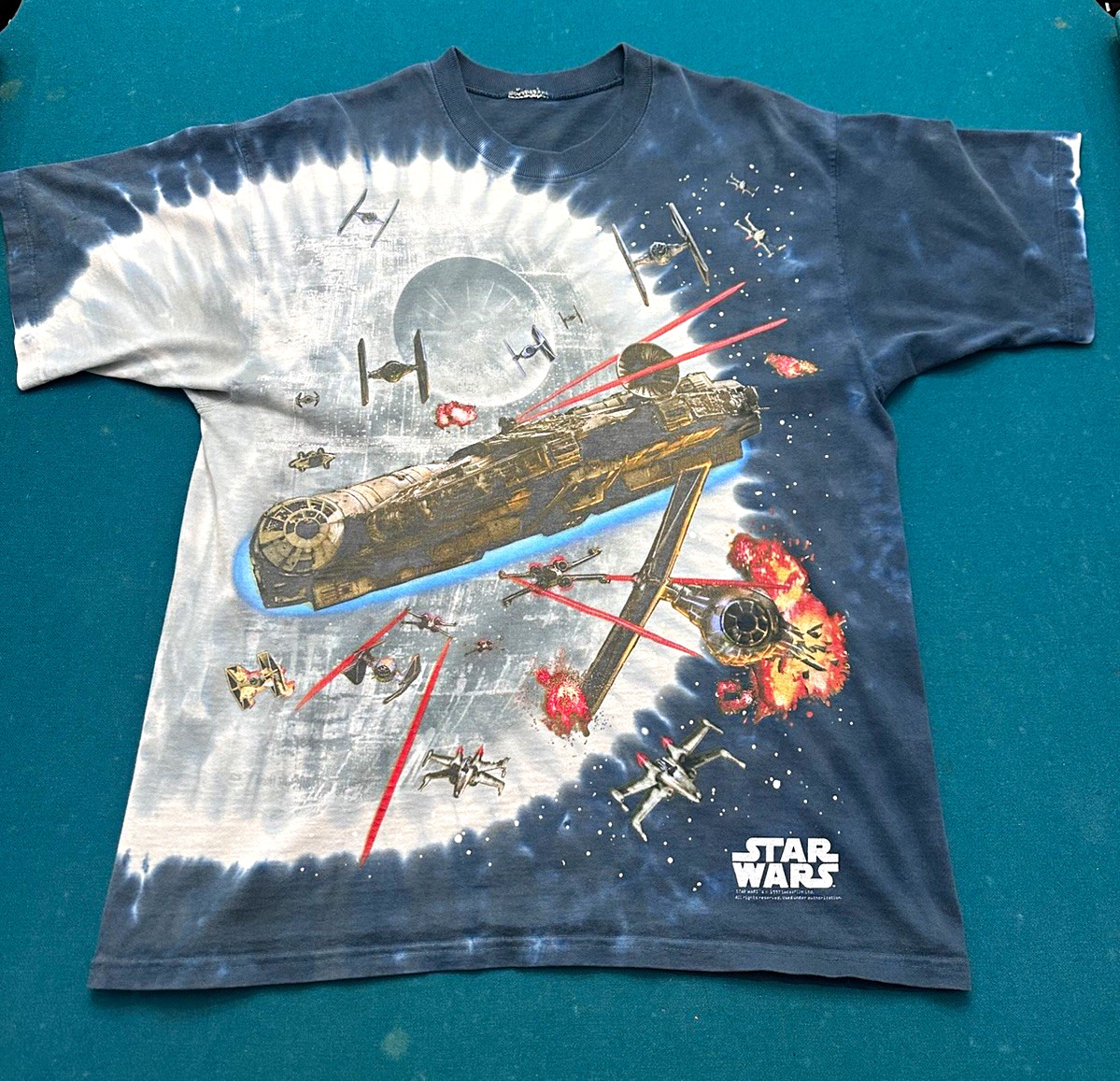 Vintage 1997 Star Wars Liquid Blue Millennium Falcon AOP size Large