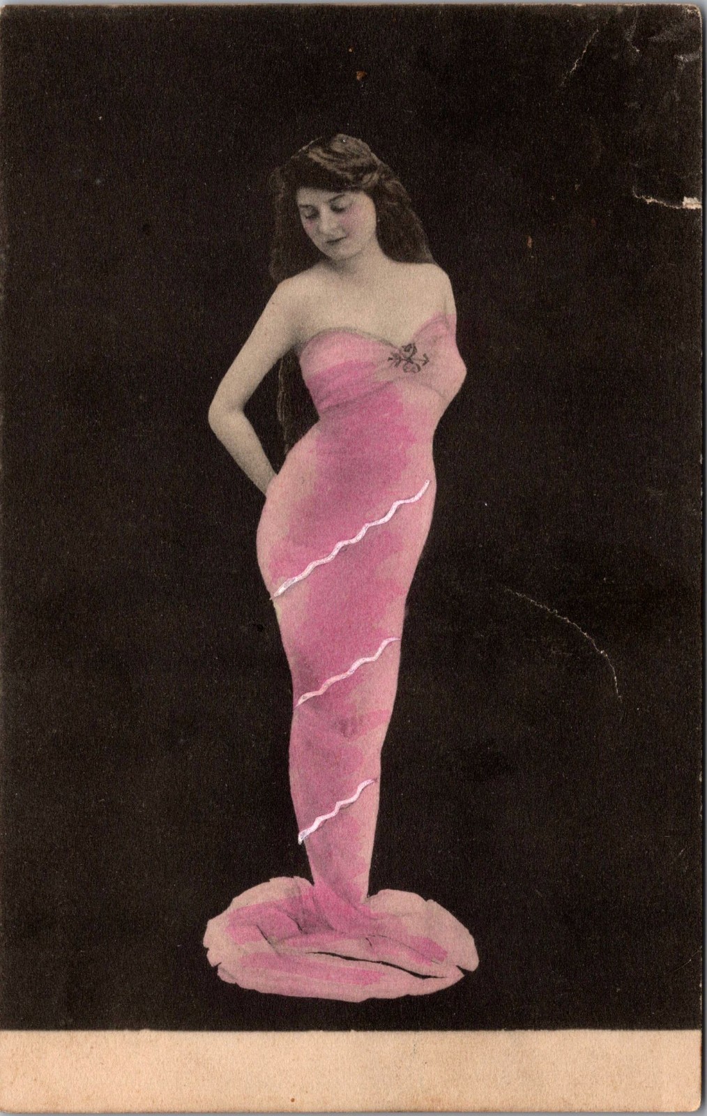 C1907 RPPC French Fantasy Photo Postcard, Mermaid Style Dress, Hand Tinted, R120