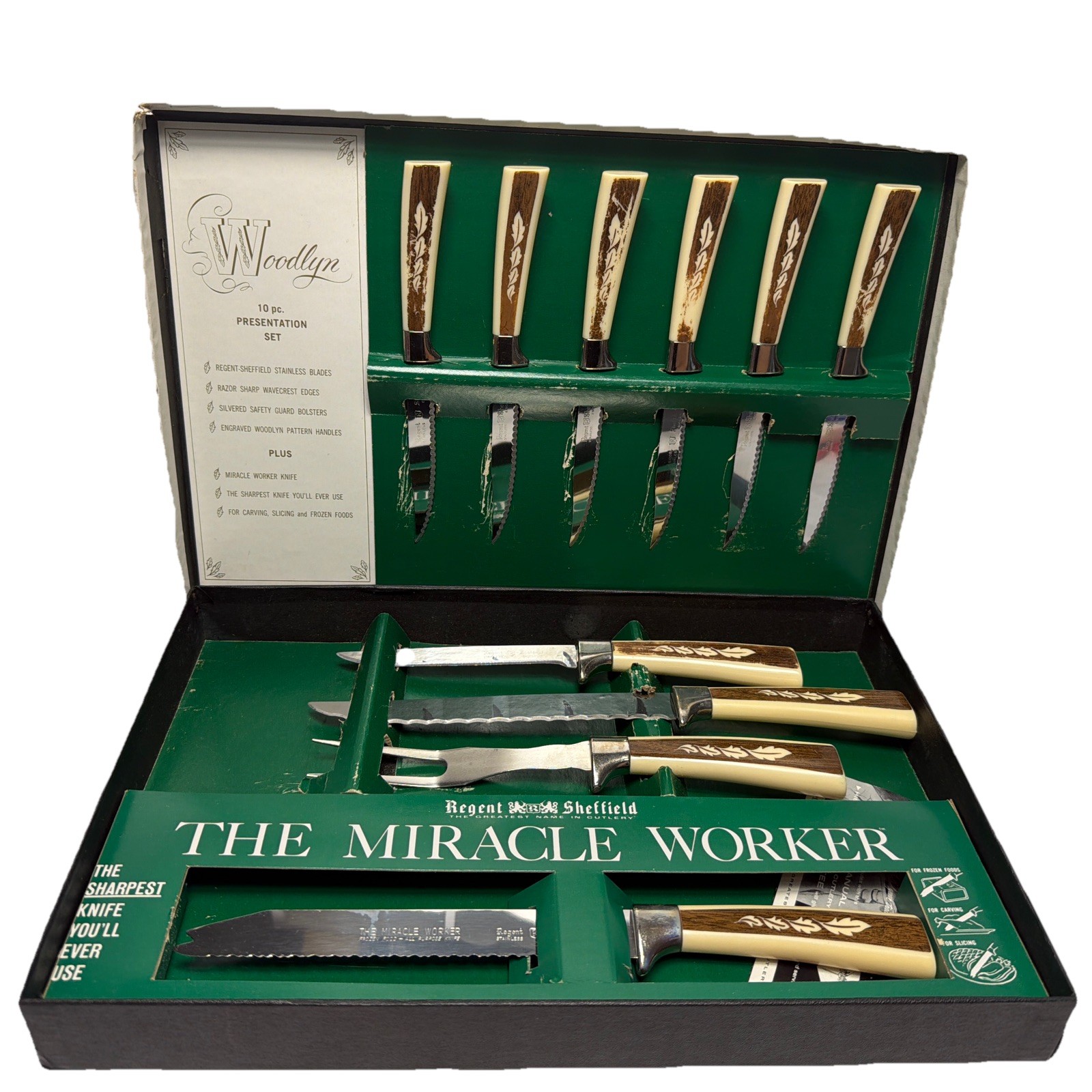 Woodlyn By Regent Sheffield Knife Set 10 Piece Vintage Steak Knives Cutlery