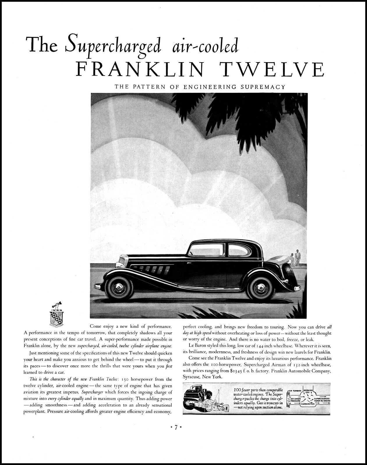 1932 Franklin Twelve Automobile Car Air-Cooled Syracuse vintage art print ad L13