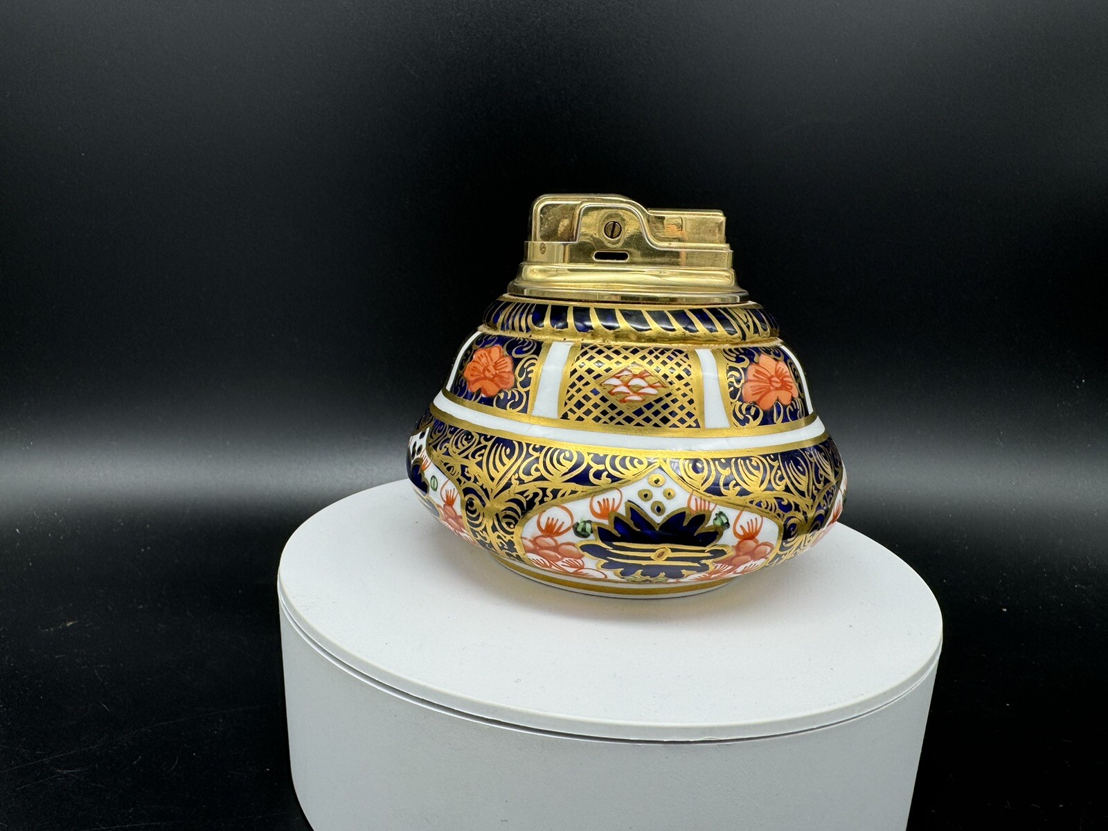 Vintage Royal Crown Derby Imari Style Porcelain Ronson Table Lighter for Repair