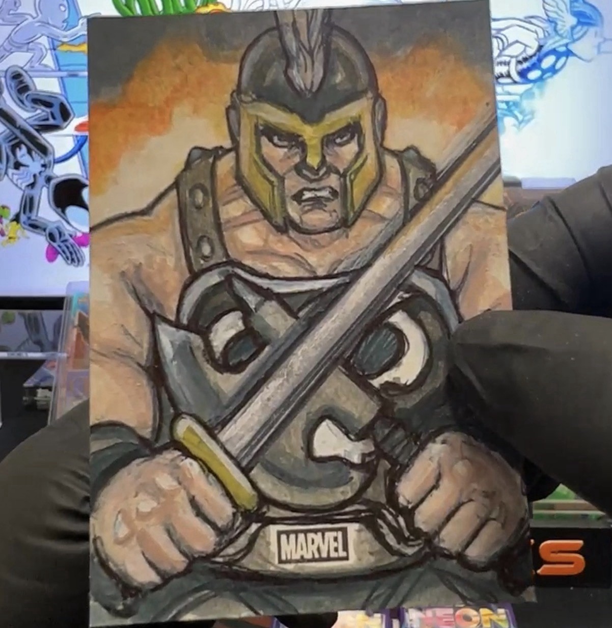 2026 Topps Marvel Neon Ares Original 1/1 Sketch Card Artist Signed Lee Lightfoot