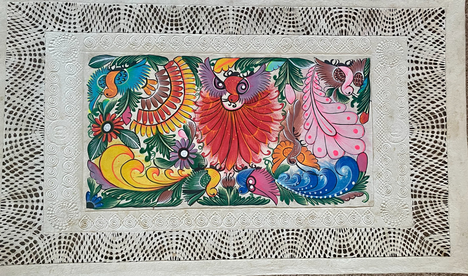 Aztec Wall Art-Gouache and Tempera Design Encased in Papel Amate-24