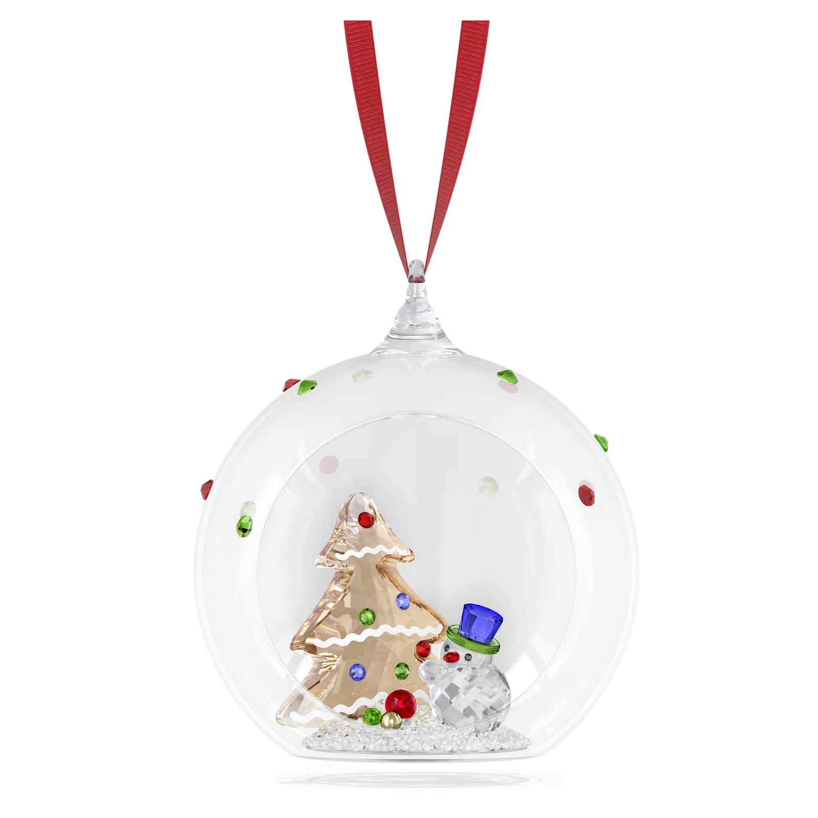 Swarovski Holiday Cheers Tree and Snowman Ball Ornament, Gold Tone, 5701509 Swarovski Holiday Cheers Tree and Snowman Ball Ornament, Gold Tone, 5701509