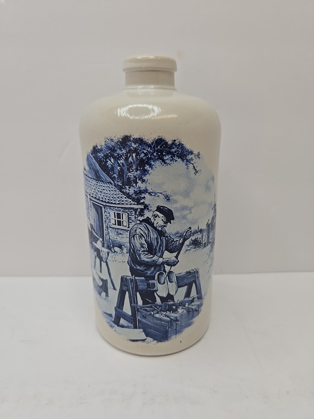 Vintage MKM Ceramics Germany Stoneware Wine Liquor Bottle Blue Dutch Man Clogs