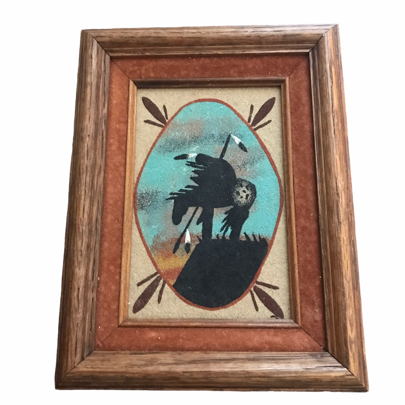 'End of the trail'  Navajo Warrior Sand Painting  Wood Framed Signed
