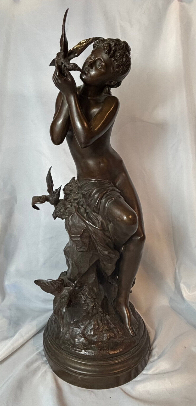 1894 Art Nouveau Mathurin Moreau Maiden Bronze Sculpture Cast by Susse Freres
