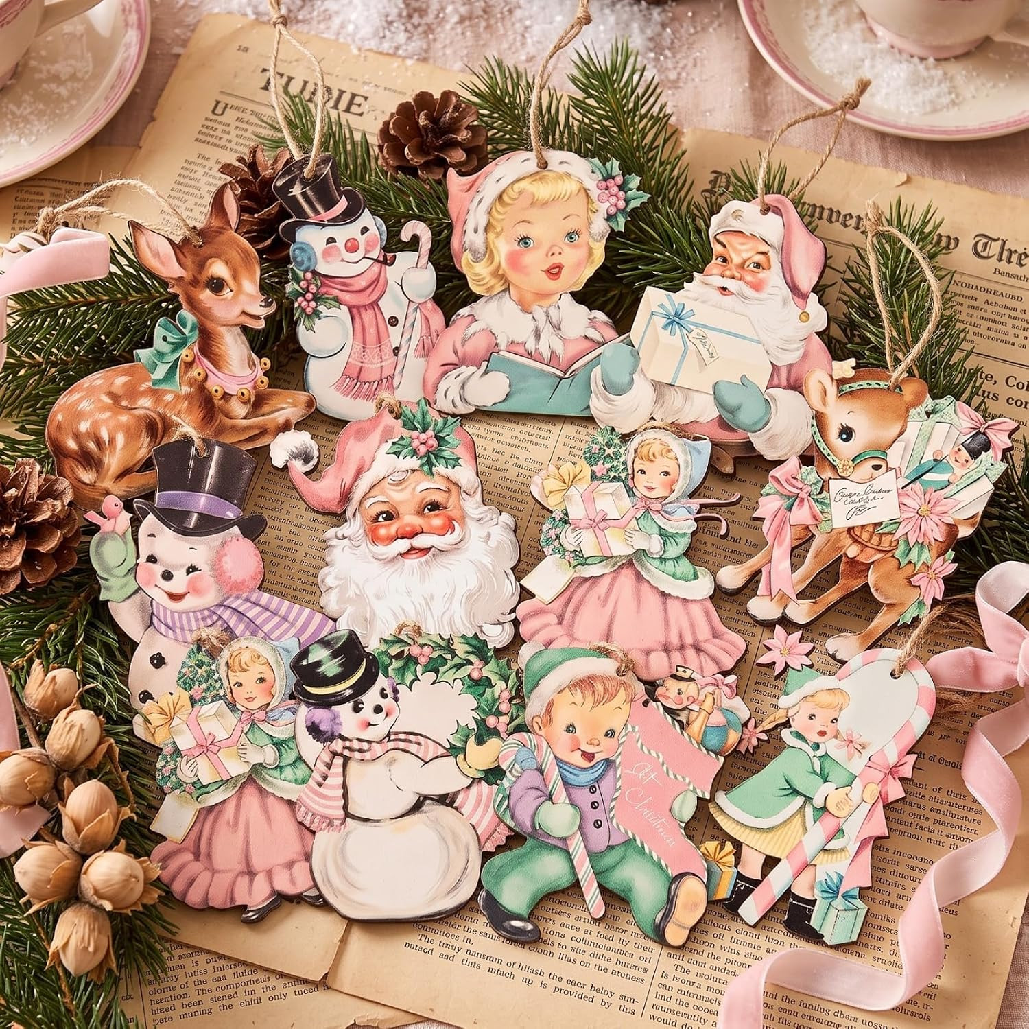 36 Pcs Vintage Christmas Tree Ornaments, Classic, Pastel