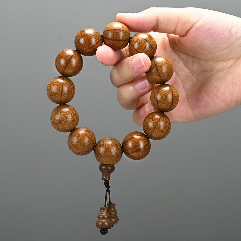 20mm 12 Beads Liu Dao Wood Buddhist Bracelet Natural Dragon Wood With Gourd