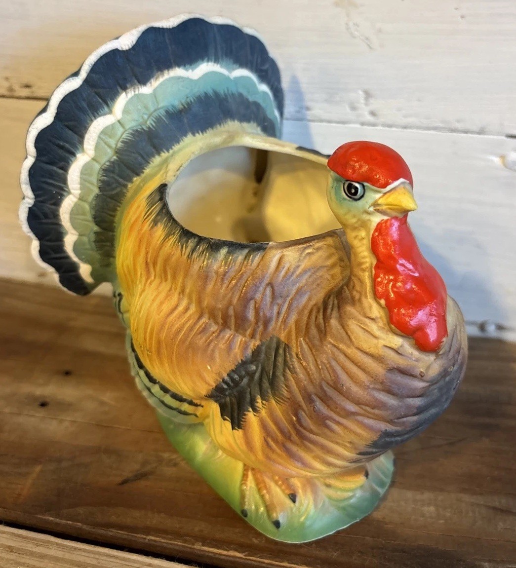 Vtg Relpo Ceramic Turkey Planter 5293 Thanksgiving Fall Hunting