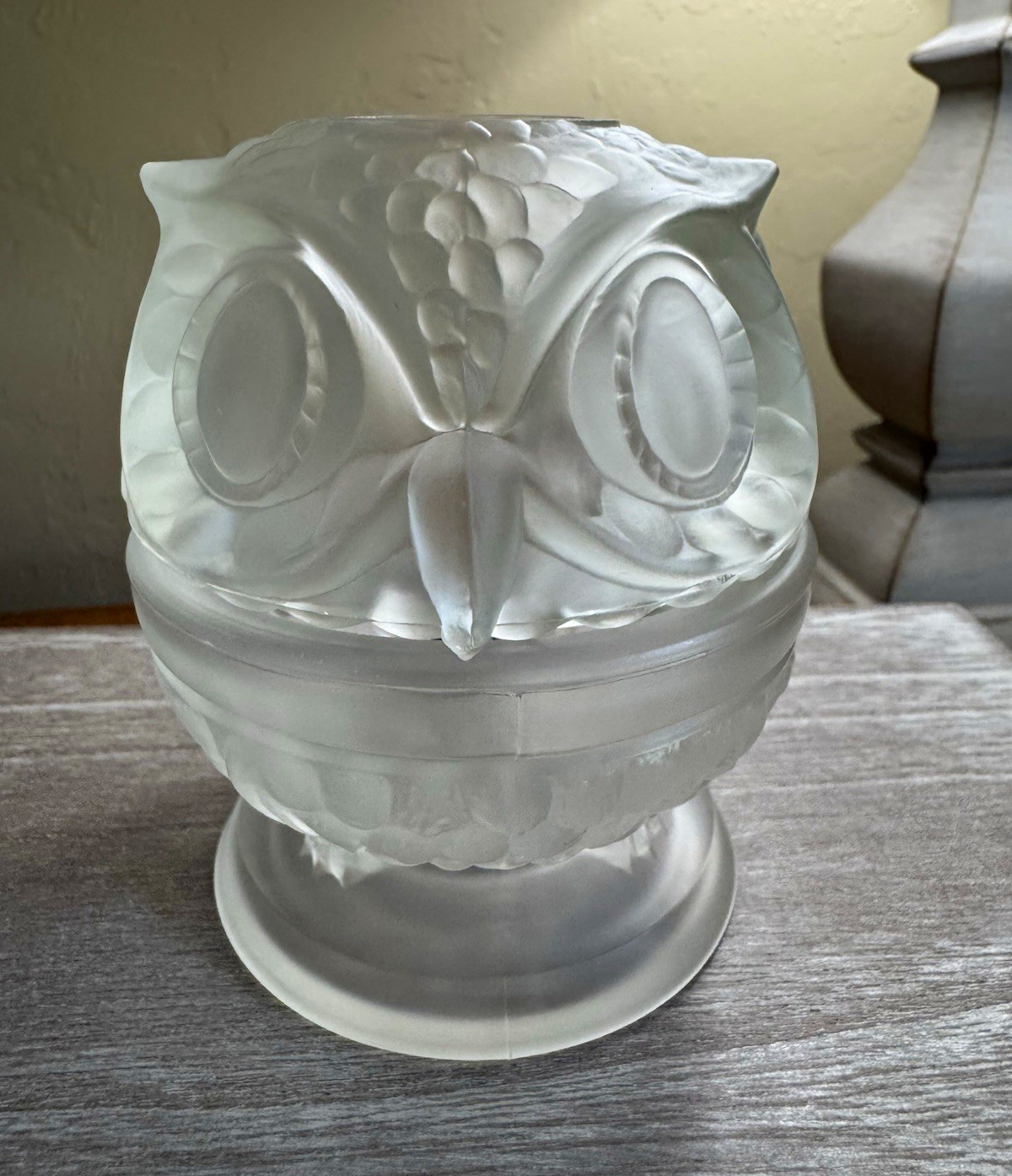 Fenton Satin Clear 2 piece Owl Fairy Lamp-rare find Fenton Satin Clear 2 piece Owl Fairy Lamp-rare find