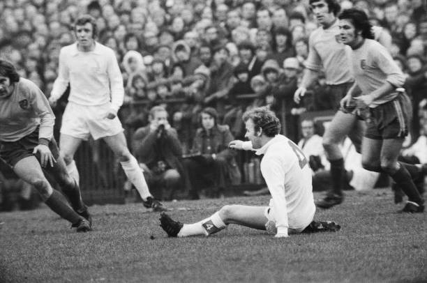Leeds midfielder Billy Bremner the heat of the battle 13th January- Old Photo