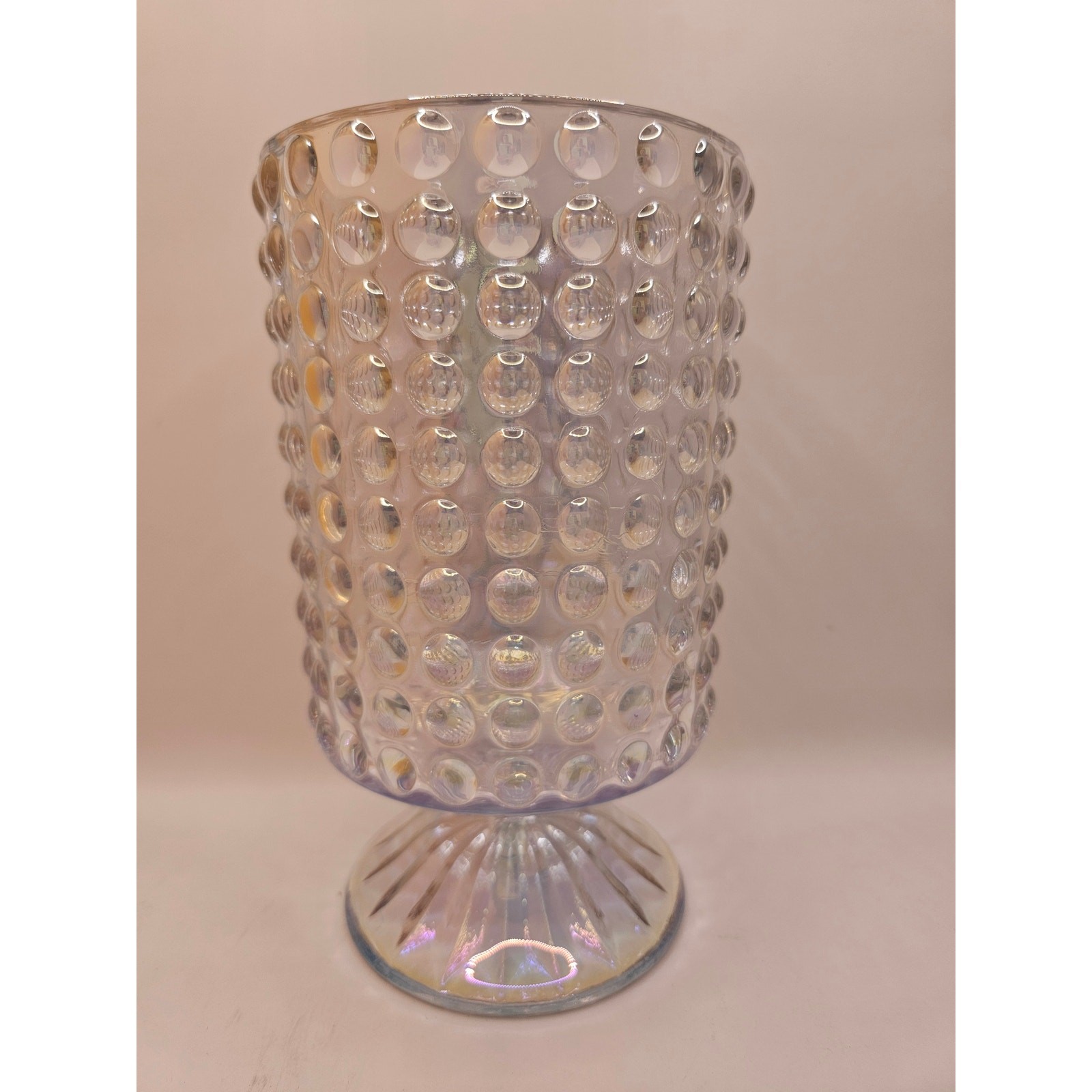 Vintage Hobnail Iridescent Pedestal Footed Glass Vase 7x4