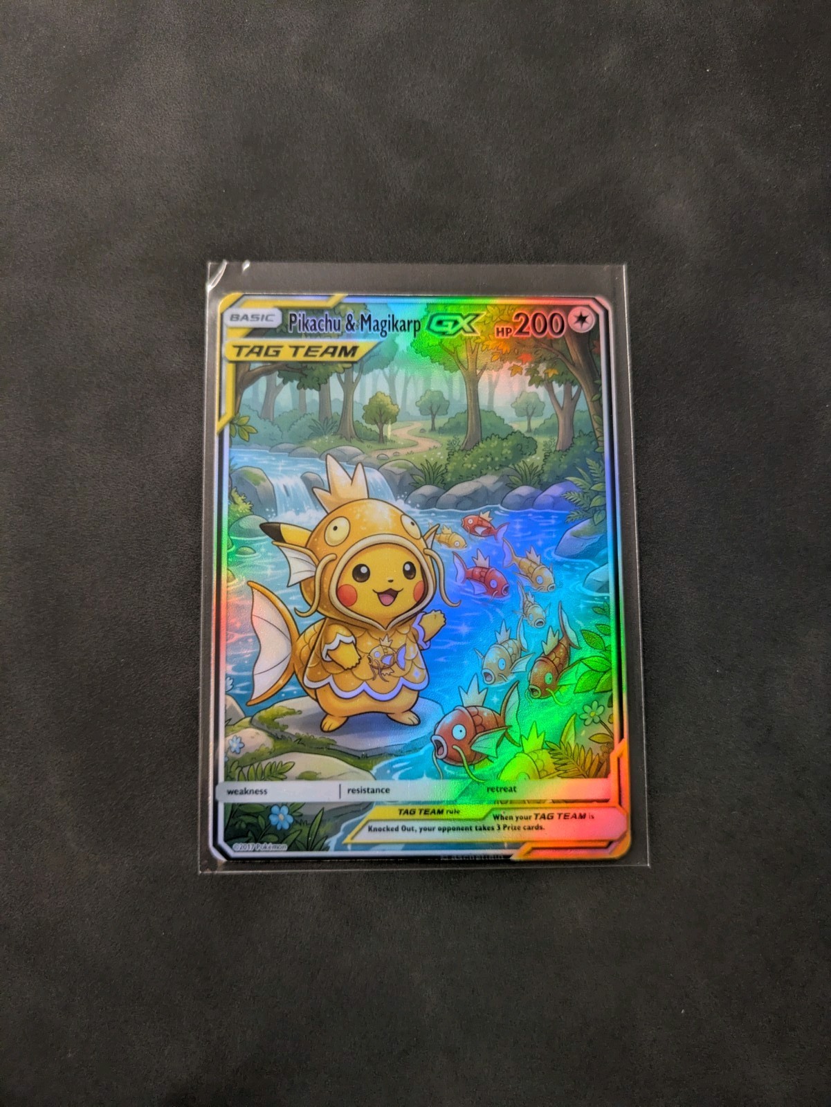Shiny Magikarp & Pikachu Poncho Tag Team Holographic Display Card