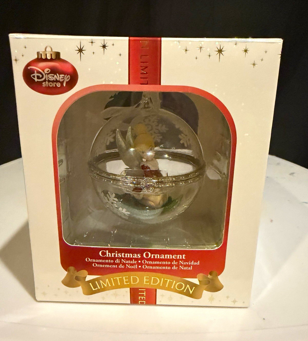 Rare Disney Store Limited Edition Tinker Bell Glass Christmas Ornament
