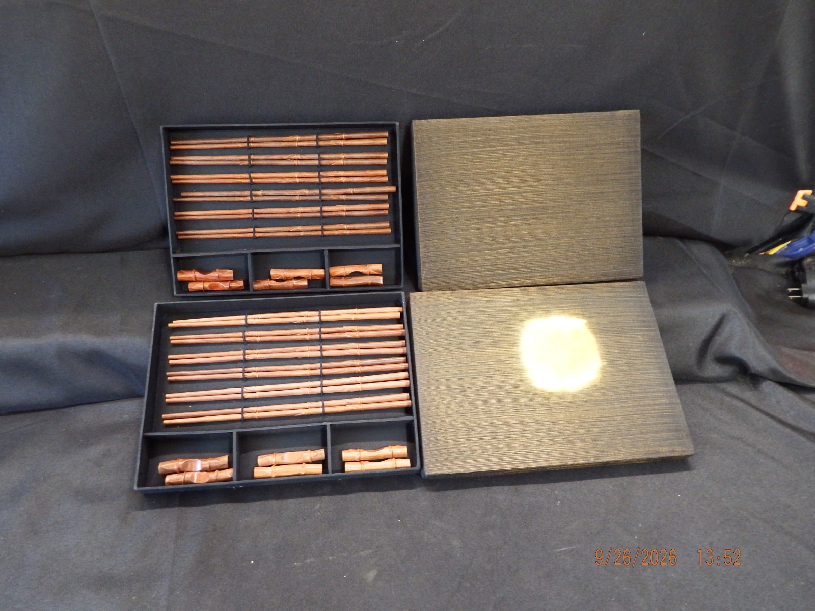 2 Sets Of 6 Each Chop Sticks with Rest in Presentation Box-C296