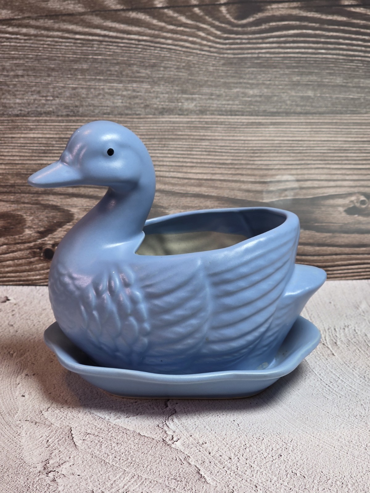 Vtg CDP Light Blue Ceramic 6” Duck Goose Planter With Attached Saucer Vtg CDP Light Blue Ceramic 6” Duck Goose Planter With Attached Saucer