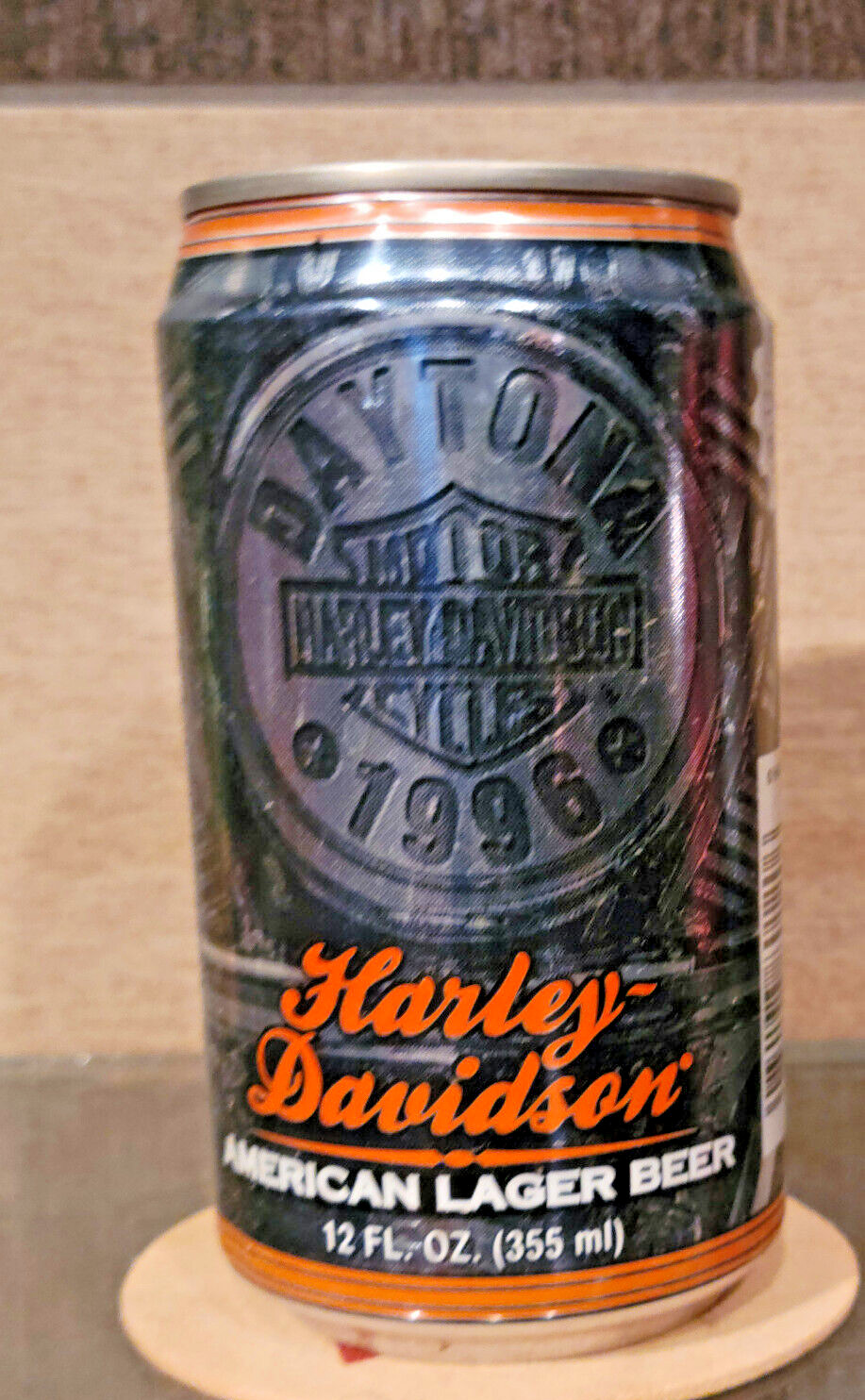 1996 DAYTONA HARLEY DAVIDSON MOTORCYCLES  BEER CAN HUBER MONROE WI EMPTY OPEN