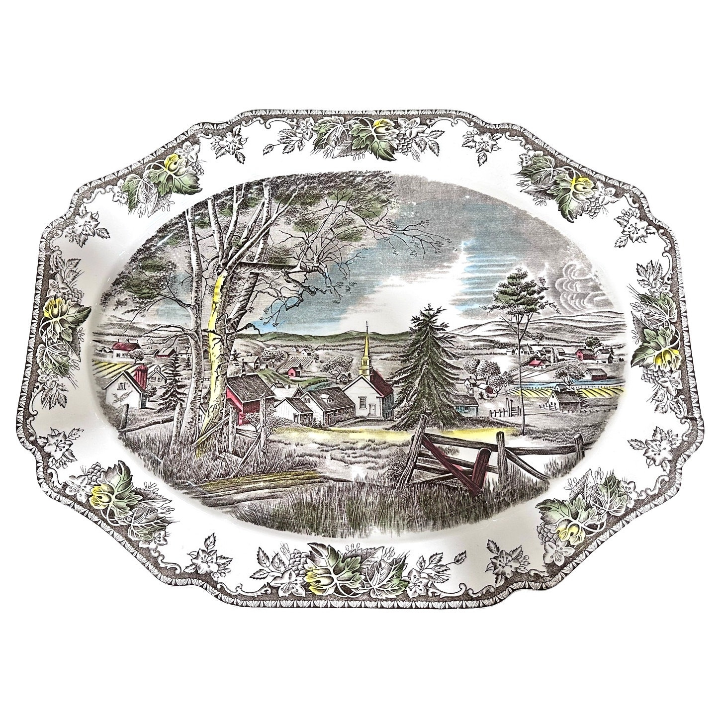Johnson Bros Friendly Village Vintage Ironstone Oval Turkey Serving Platter-Mint