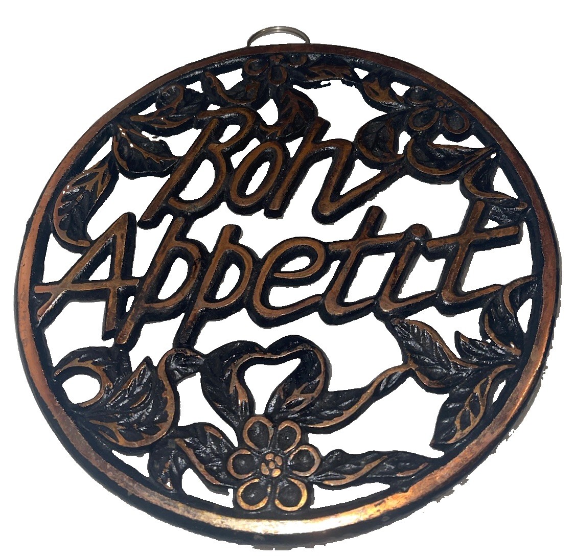 Rustic Cast iron & Copper Bon Appetit Large Hot Pan Trivet 