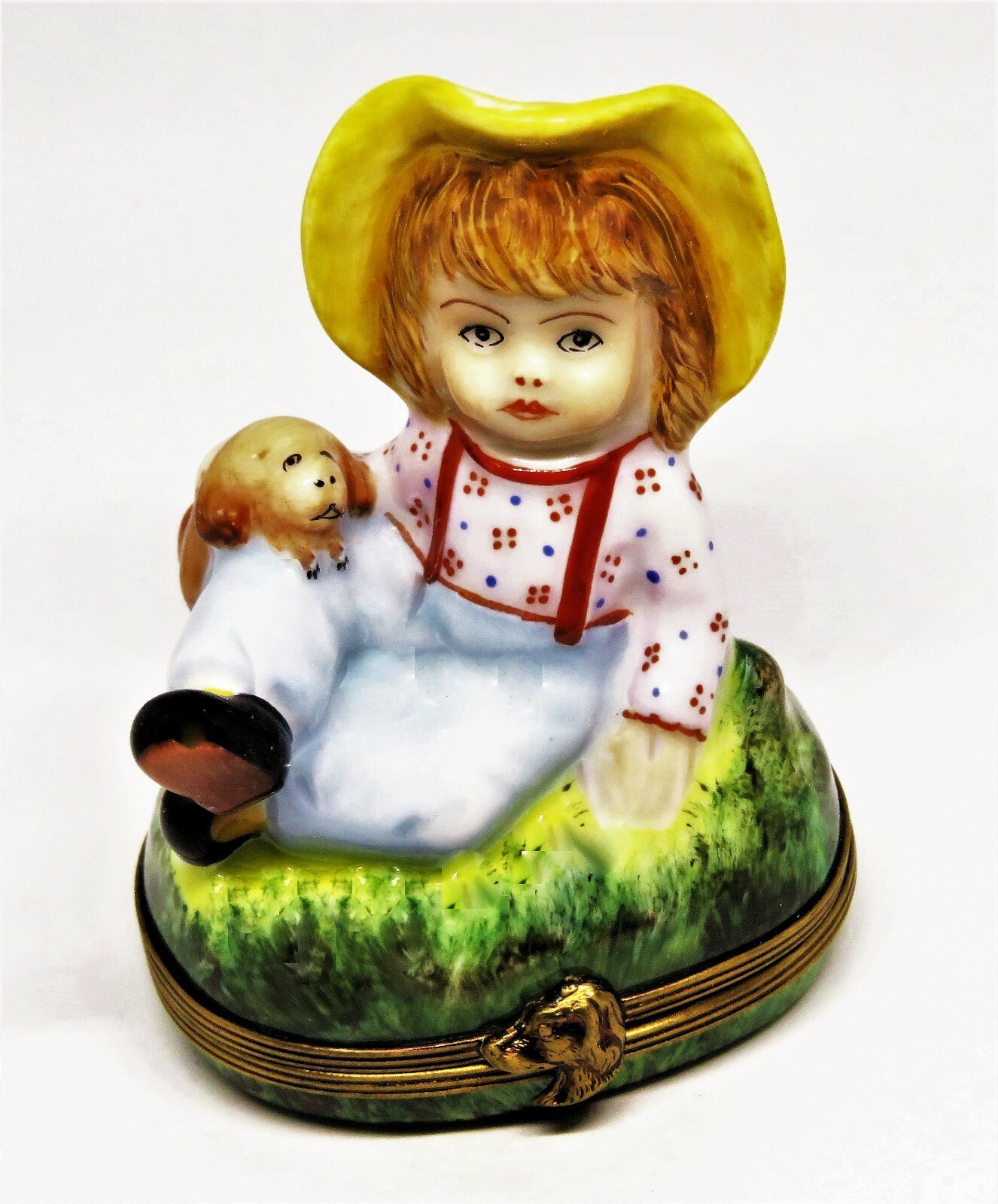 LIMOGES FRANCE BOX - CHAMART - FARM CHILD & DOG - PUPPY - PINK FLOWER INSIDE LIMOGES FRANCE BOX - CHAMART - FARM CHILD & DOG - PUPPY - PINK FLOWER INSIDE