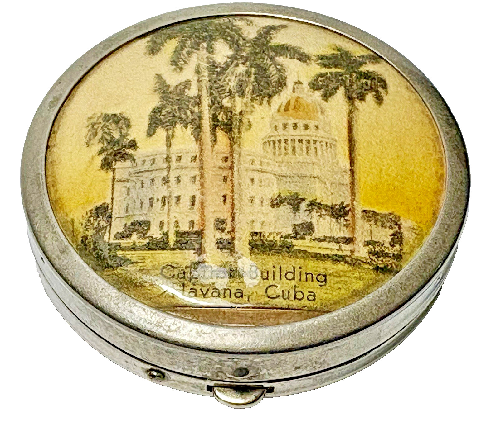 Scarce Vintage Celluloid Metal Powder Compact Mirror Capitol Building HavanaCuba
