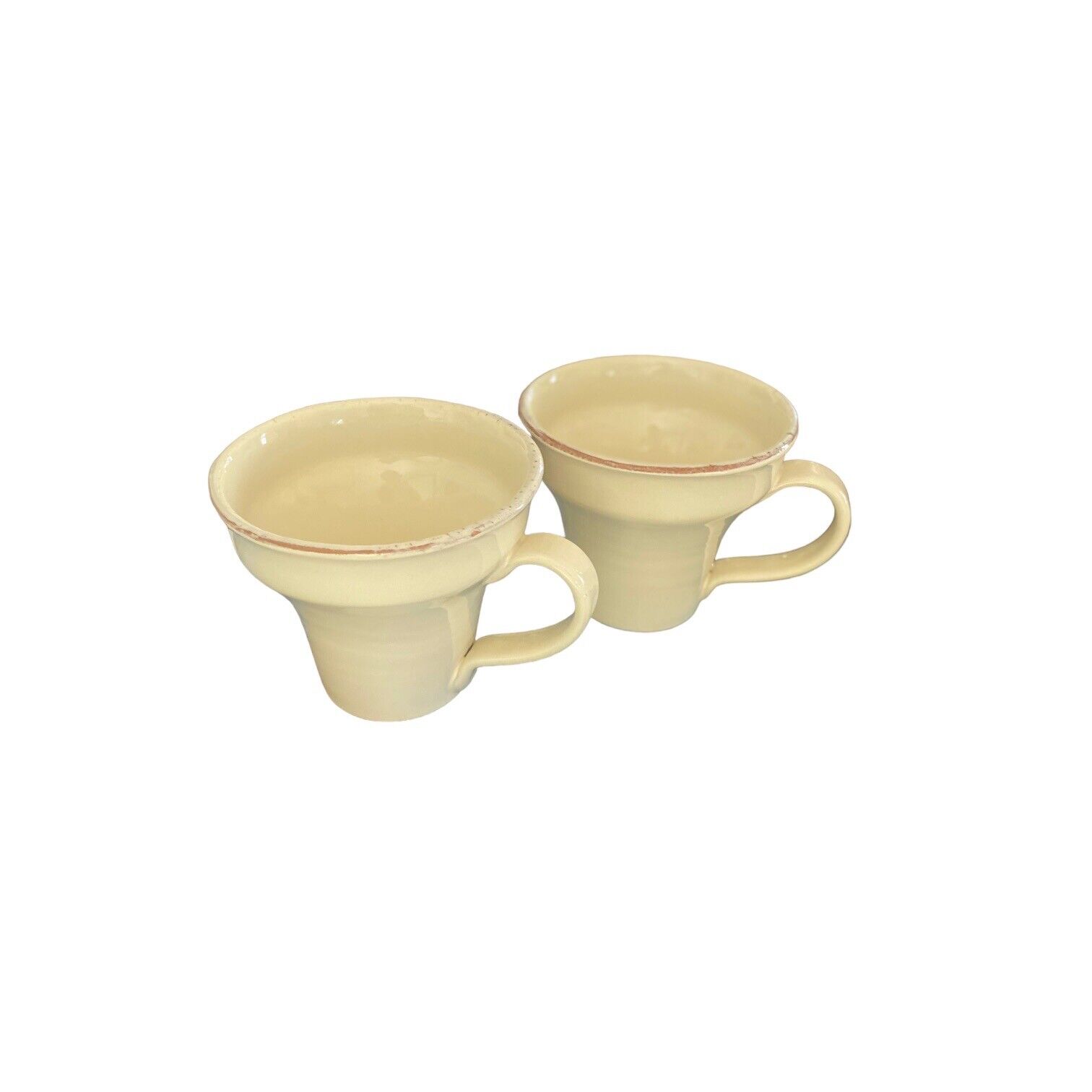 VIETRI Coffee Mug Set Made in Italy Bell Shape Brown Rim Yellow Outside