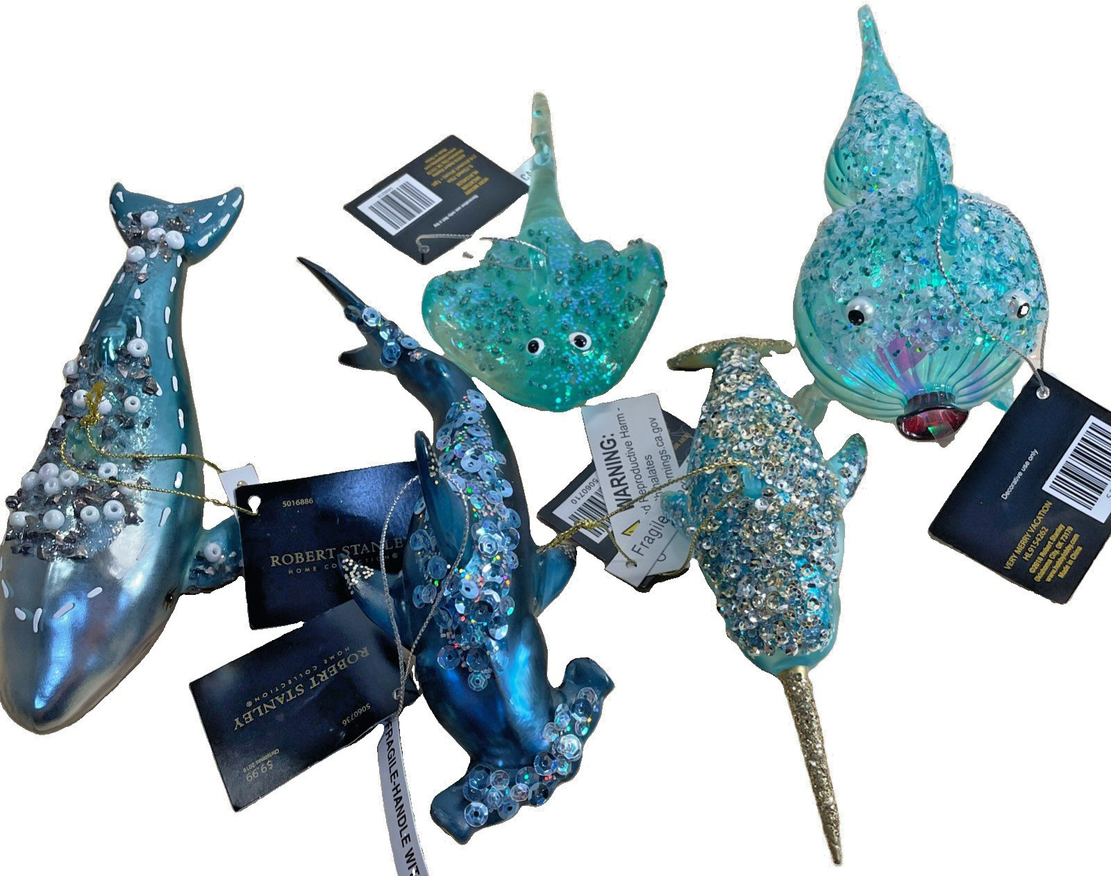 Rare Vtg Set Of 5 Robert Stanley Blown Glass Sea Life Ornaments Christmas NWT Rare Vtg Set Of 5 Robert Stanley Blown Glass Sea Life Ornaments Christmas NWT