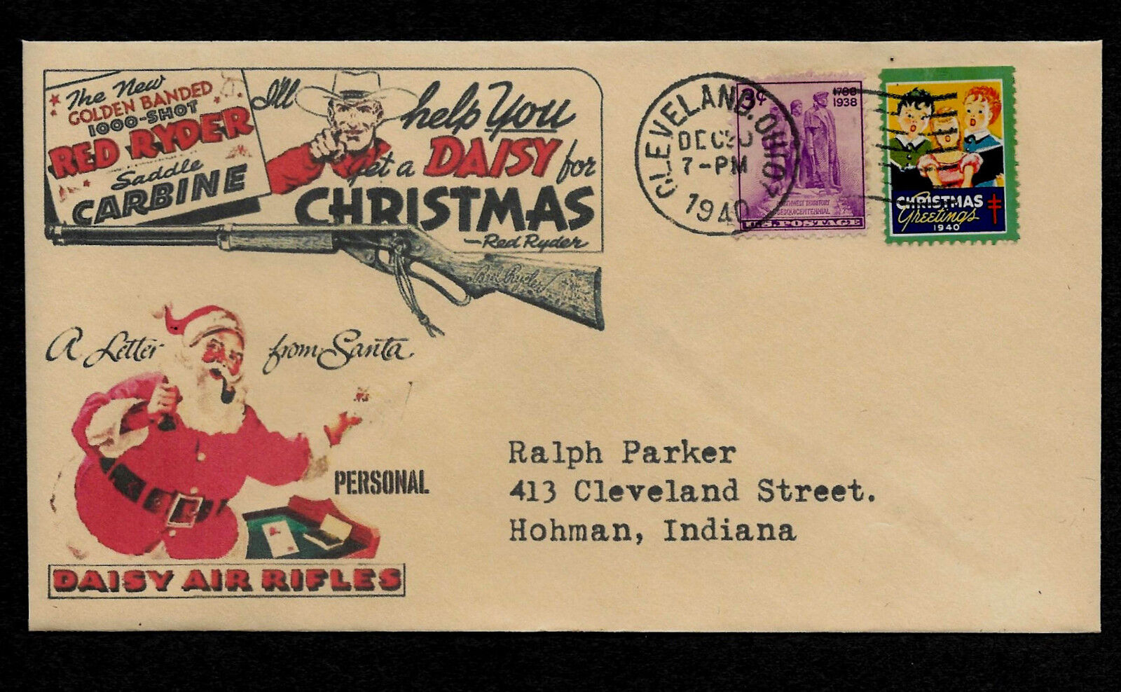 1982 A Xmas Story Envelope Addressed to Ralph Parker Red Ryder BB Gun *XS192