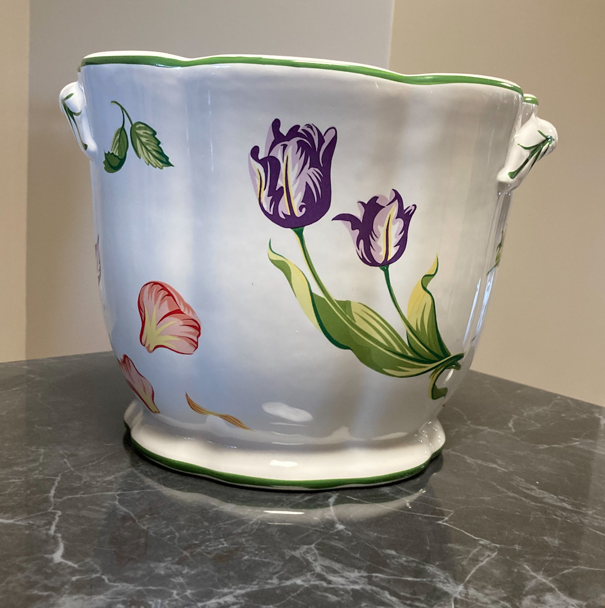 1998 Tiffany & Co - Tiffany Petals Ceramic Flower Cache Pot Made In Portugal 