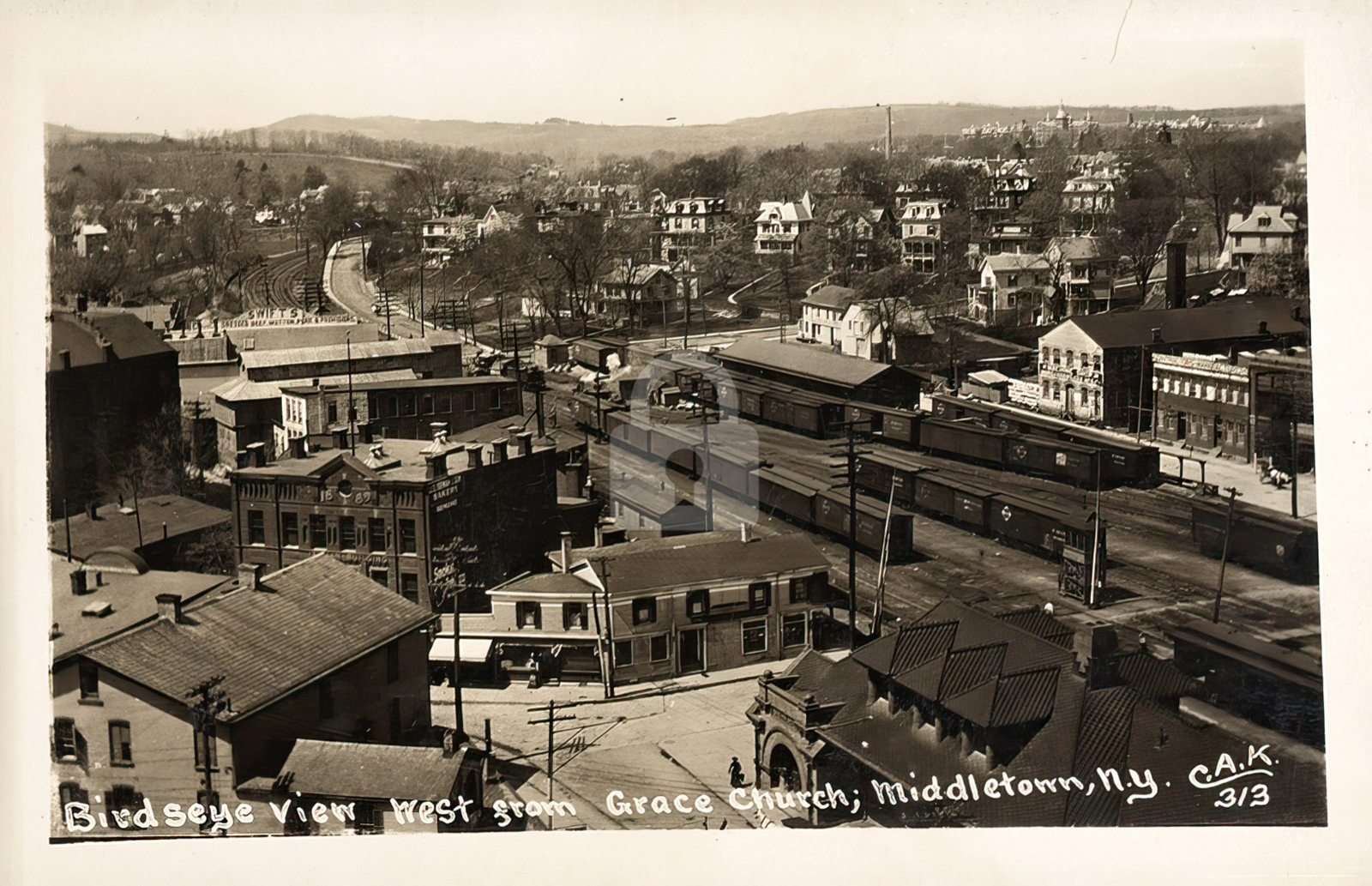 Birdseye view west from Grace Church Middletown NY 1908 RPPC Photo Postcard COPY Birdseye view west from Grace Church Middletown NY 1908 RPPC Photo Postcard COPY