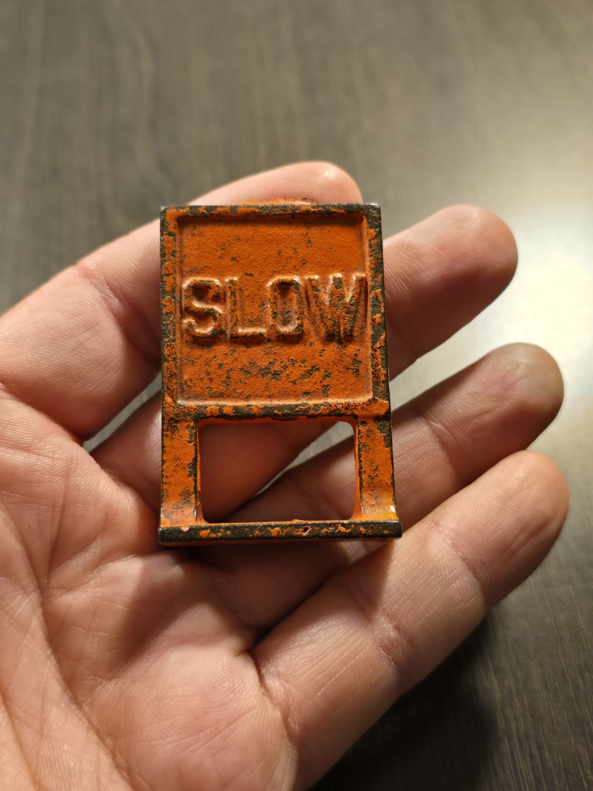Vintage Cast Metal Toy Sign SLOW For Railroad / Car Play Sets