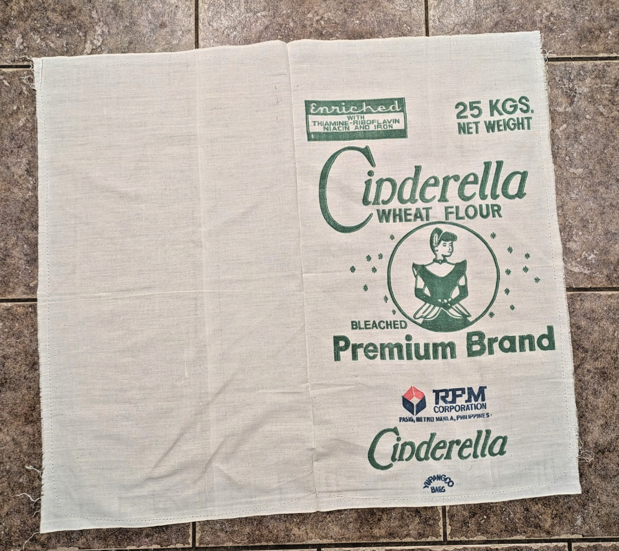 Vintage Cinderella Flour Sack Open Unsewn Fabric Feed Bag 35x30.5  - Philippine