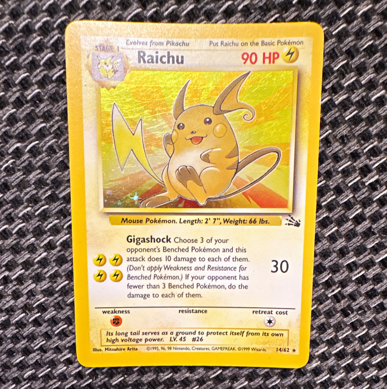 Raichu 14/62 Fossil Unlimited Holo Rare English 1999 Wizards of the Coast Raichu 14/62 Fossil Unlimited Holo Rare English 1999 Wizards of the Coast