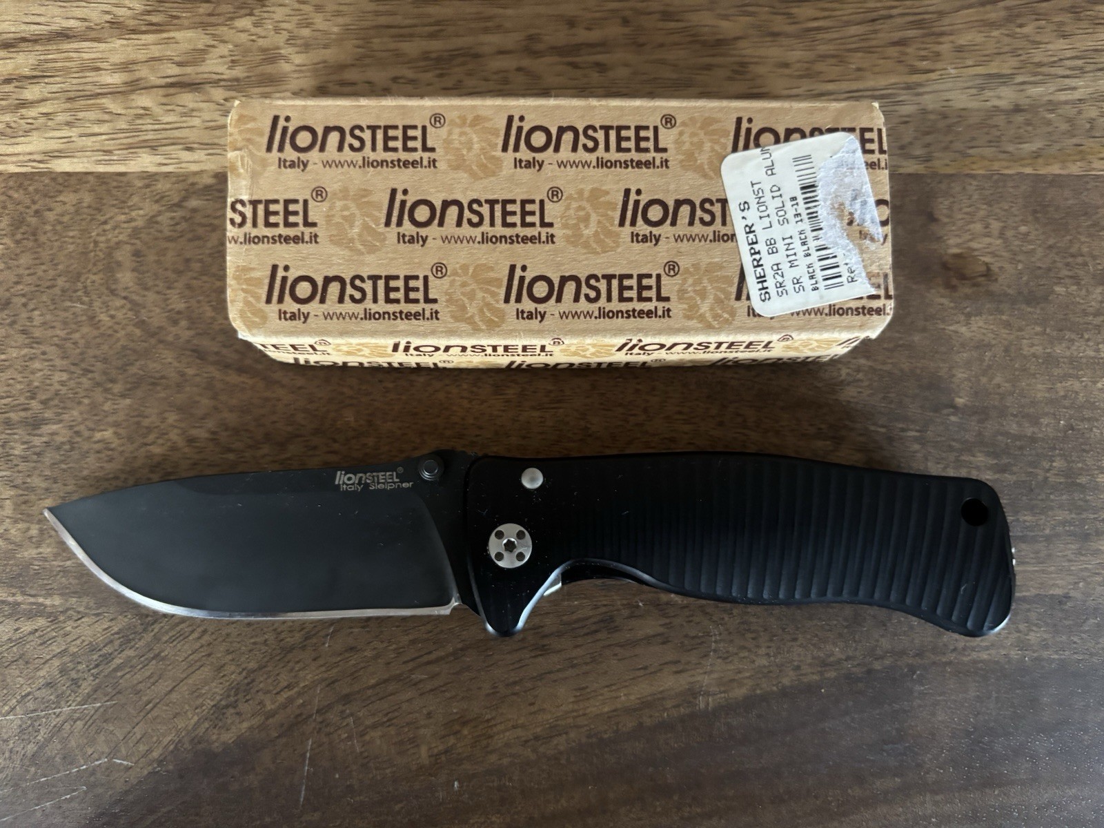 LionSteel Knives SR22 Frame Lock SR22A BB Black Sleipner Steel Black Aluminum