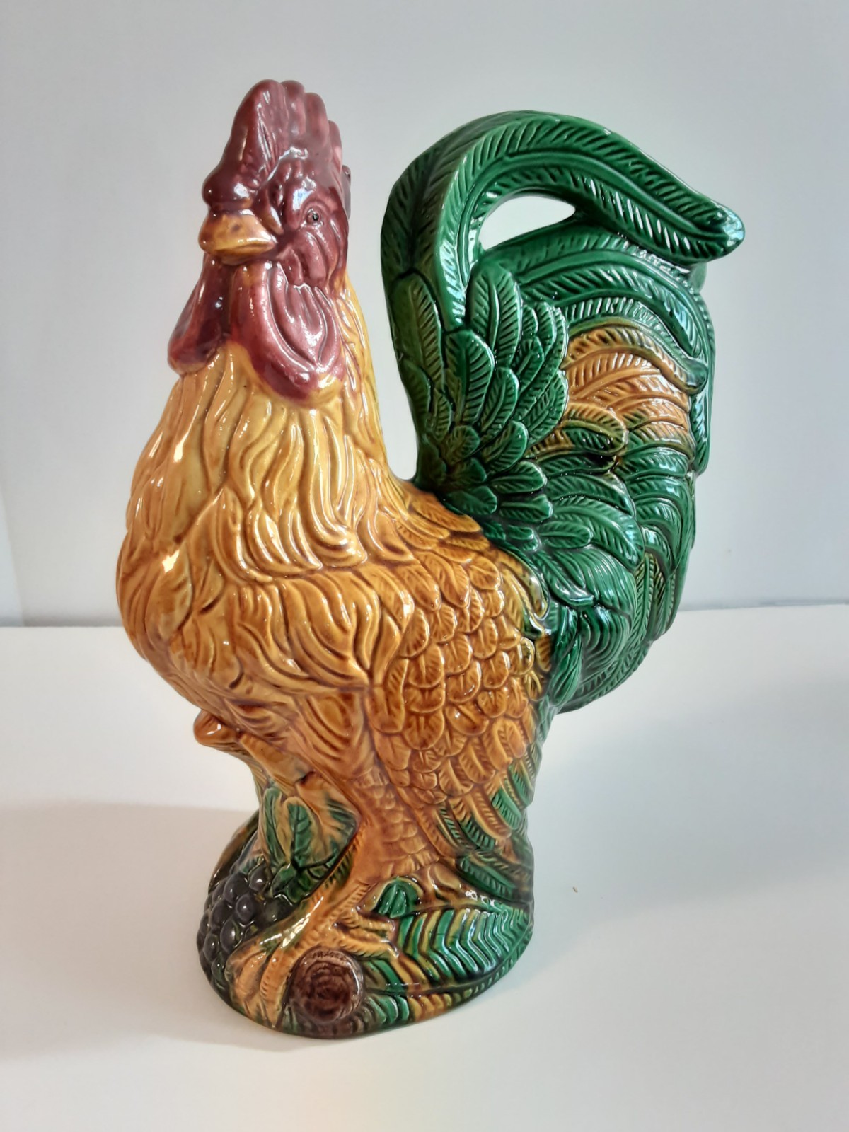 Vintage Ceramic Rooster Bright Green & Gold With Red Comb 11.5\ Vintage Ceramic Rooster Bright Green & Gold With Red Comb 11.5\