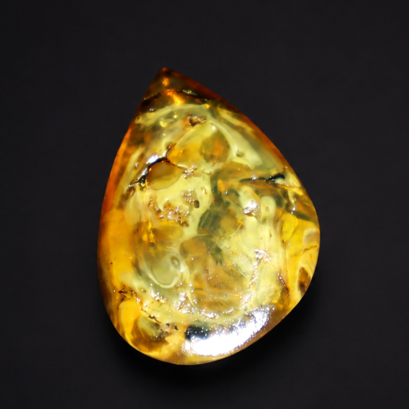 Translucent yellow orange Natural Dominican Amber teardrop Polished Stone 26 mm