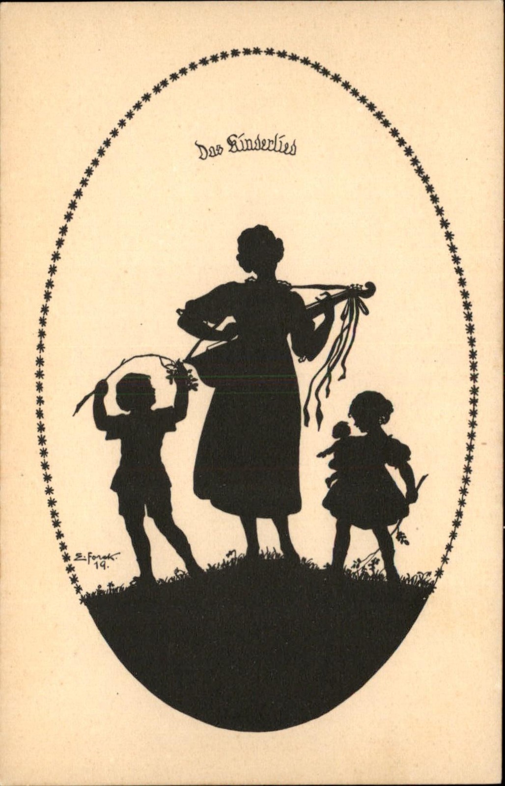 Mother and Children Silhouette Hermann A. Peters c1910s Vintage Postcard