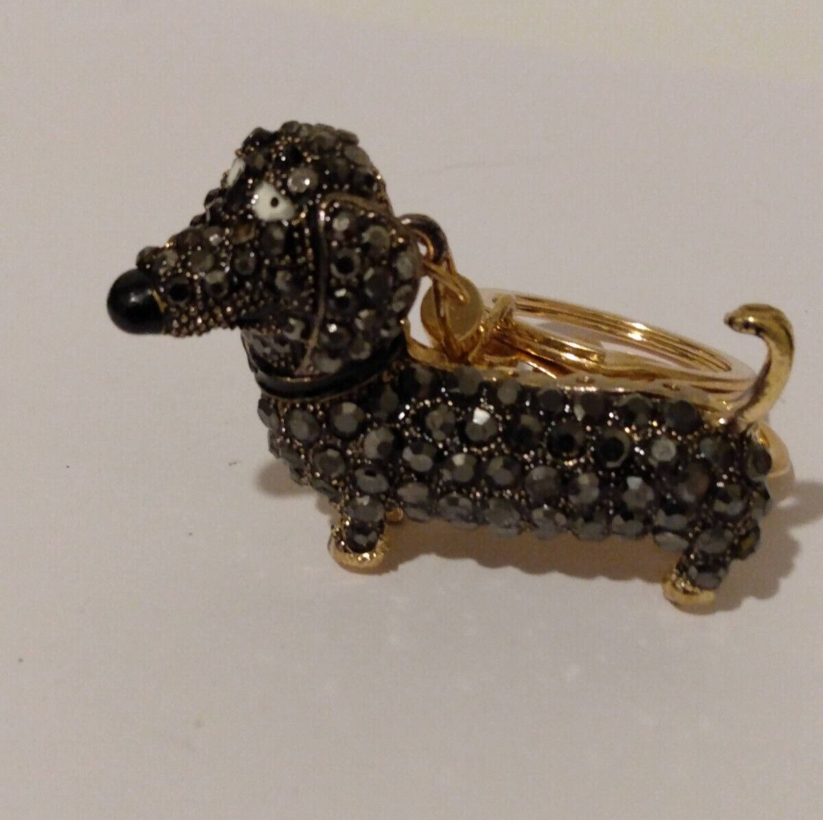 Black Rhinestone Dachshund Dog Figure Golden Keyring Clip-One Accessory