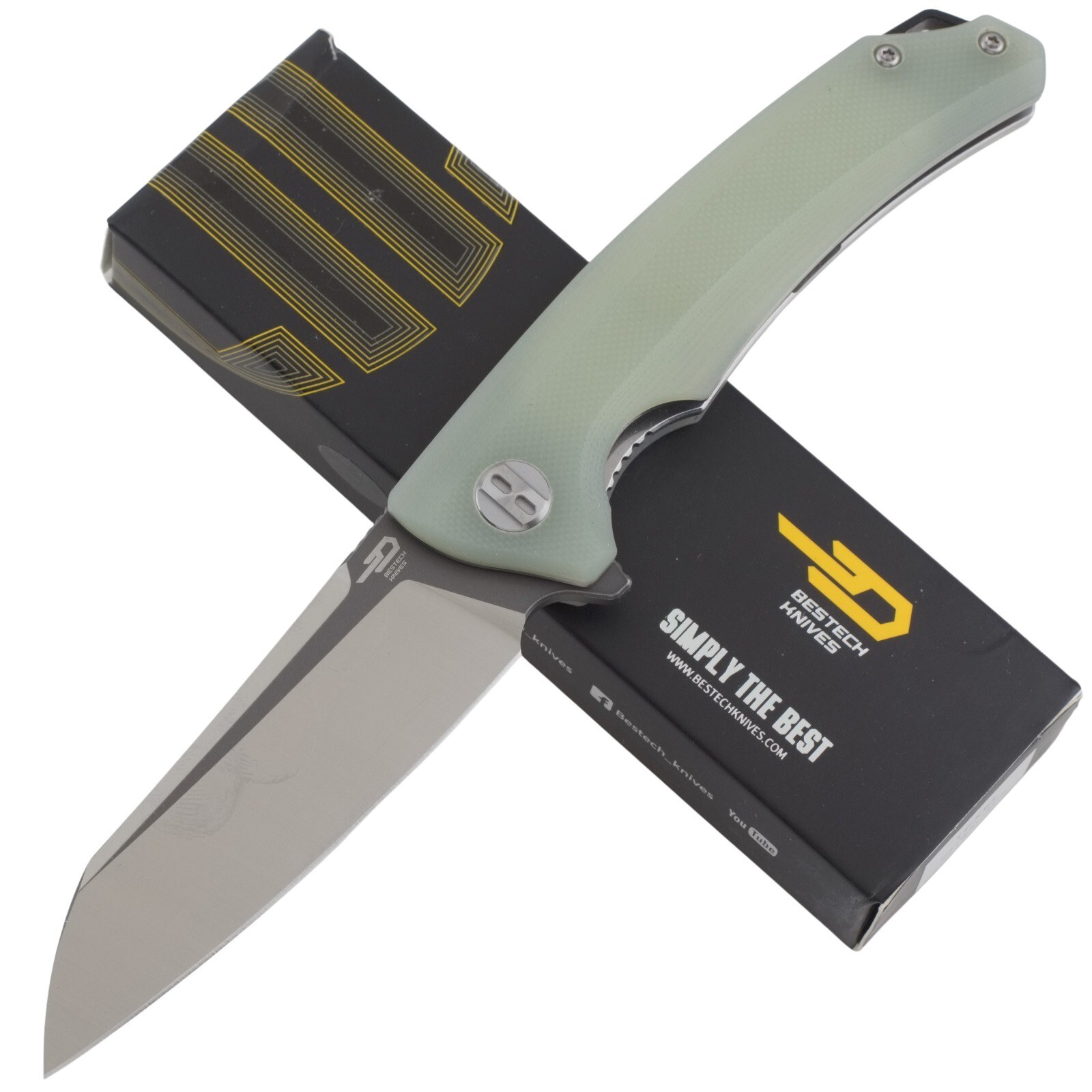 Bestech Texel Linerlock Pocket Knife Jade G10 Handle D2 Tool Steel Blade