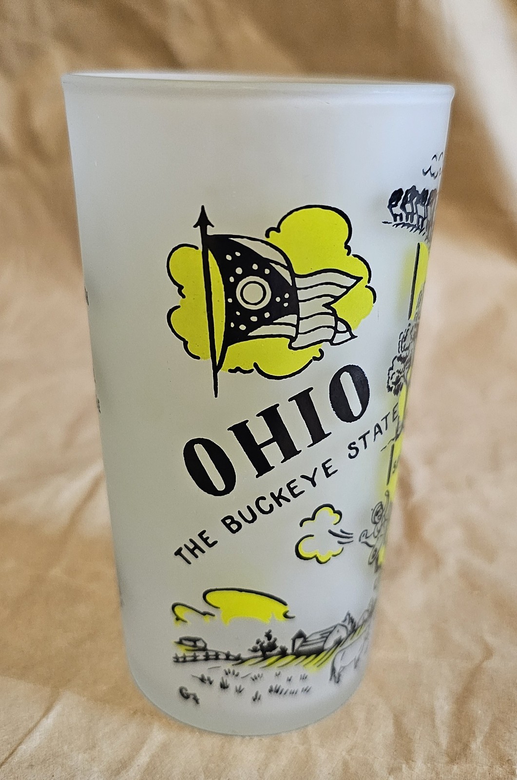 Vintage Frosted Yellow Souvenir Tumbler Glass - Ohio - The Buckeye State