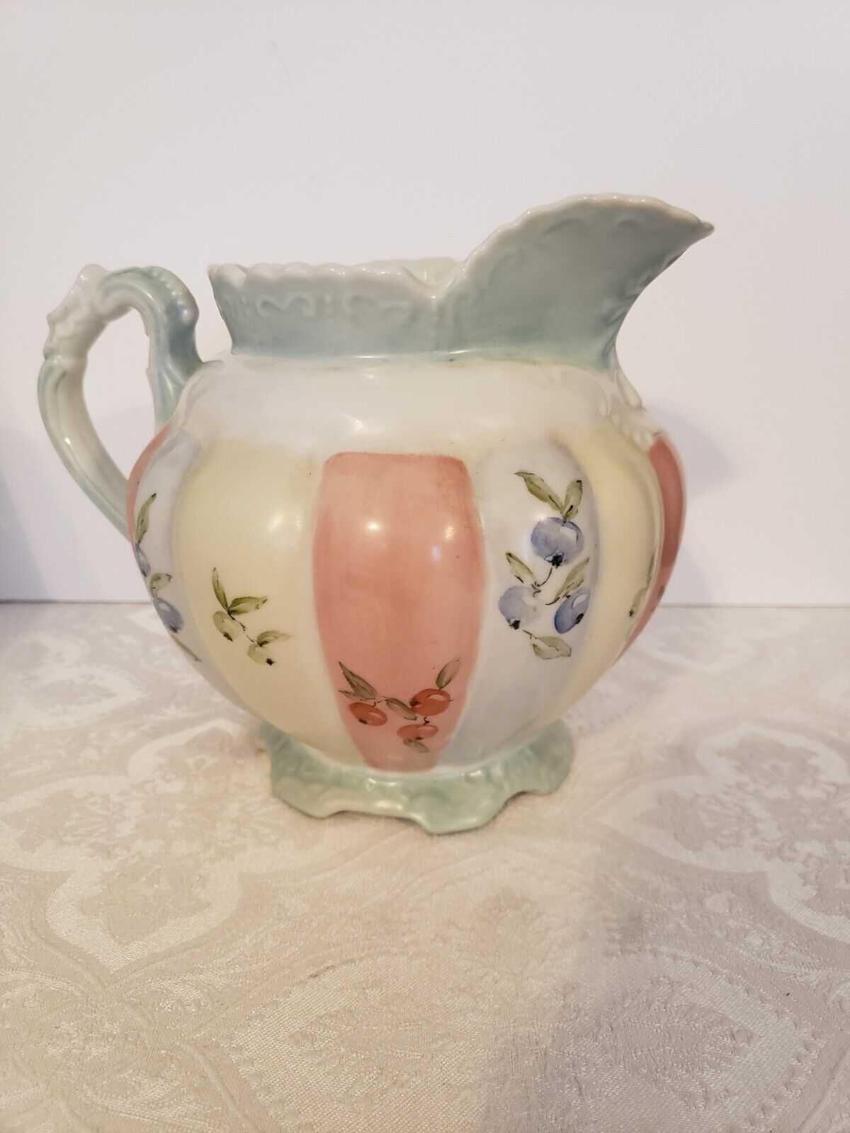 Porcelain Pitcher Handpainted Signed (Bricker) Floral Country Farmhouse Shabby