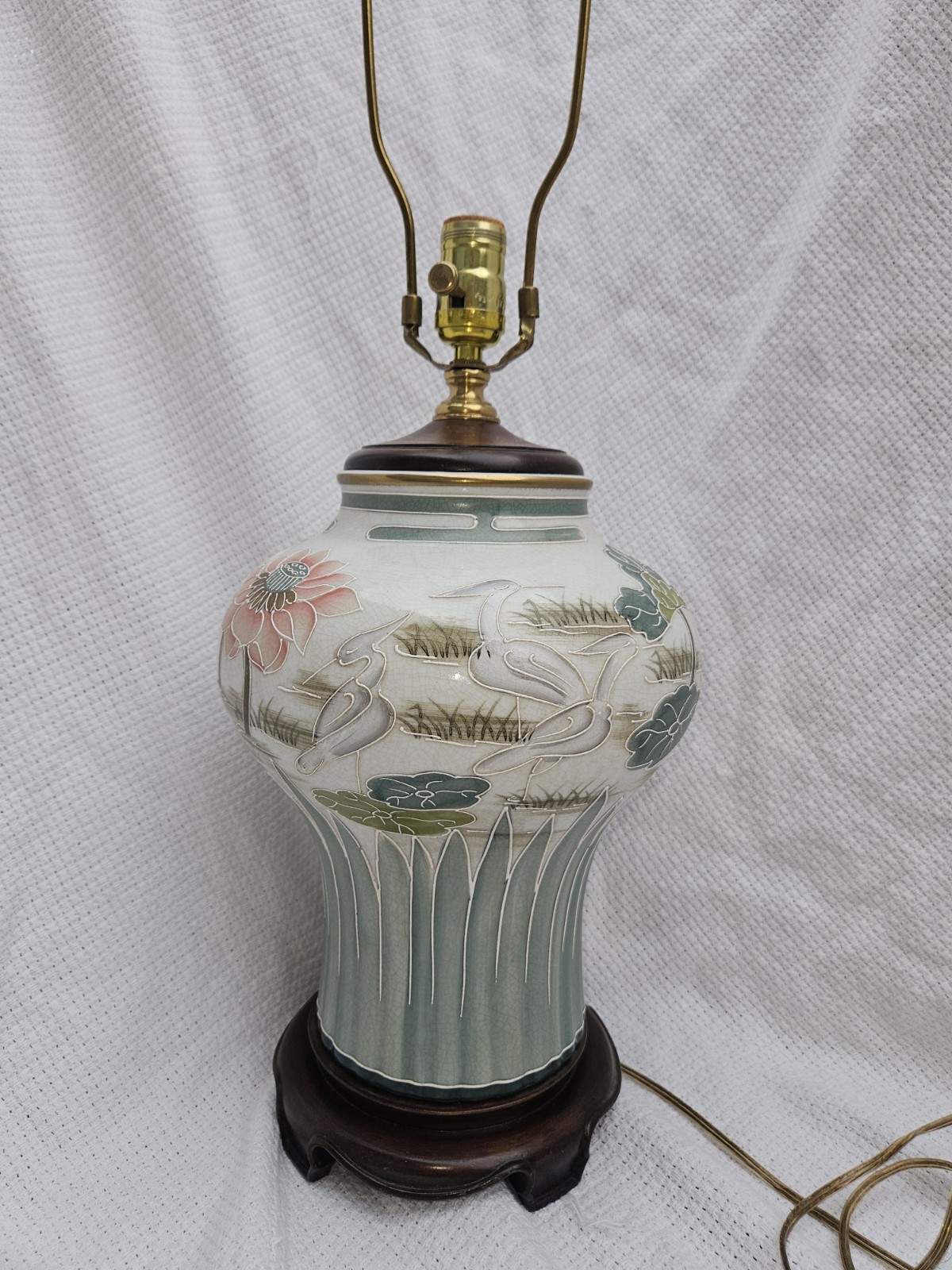 Vintage Chinoiserie Celadon Leaf Peggy Jacobs Table Lamp Ginger Jar Shaped 