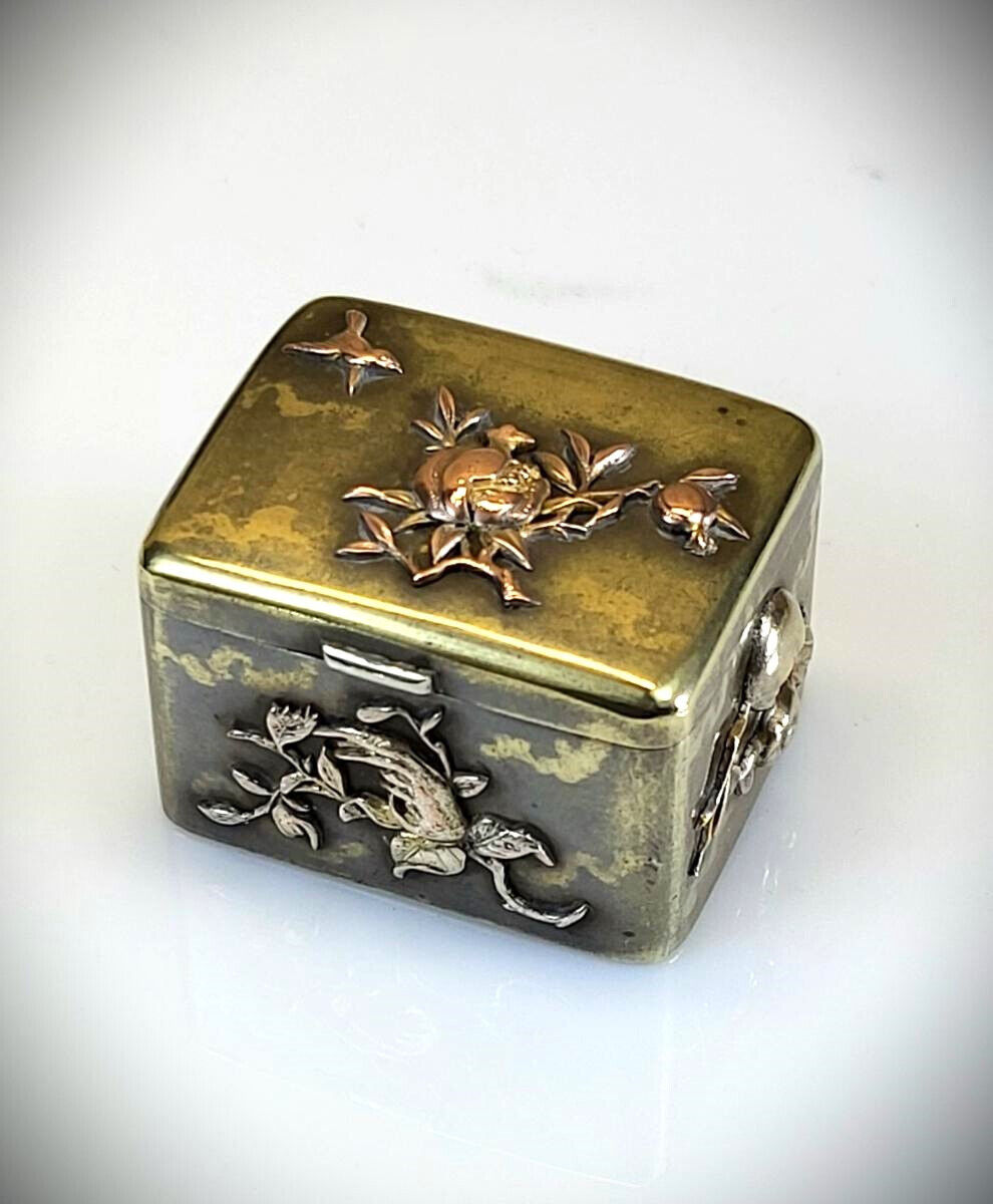 C. 1900 Meiji Masterpiece Mixed Metals Kogo Spice Box gold bronze silver copper