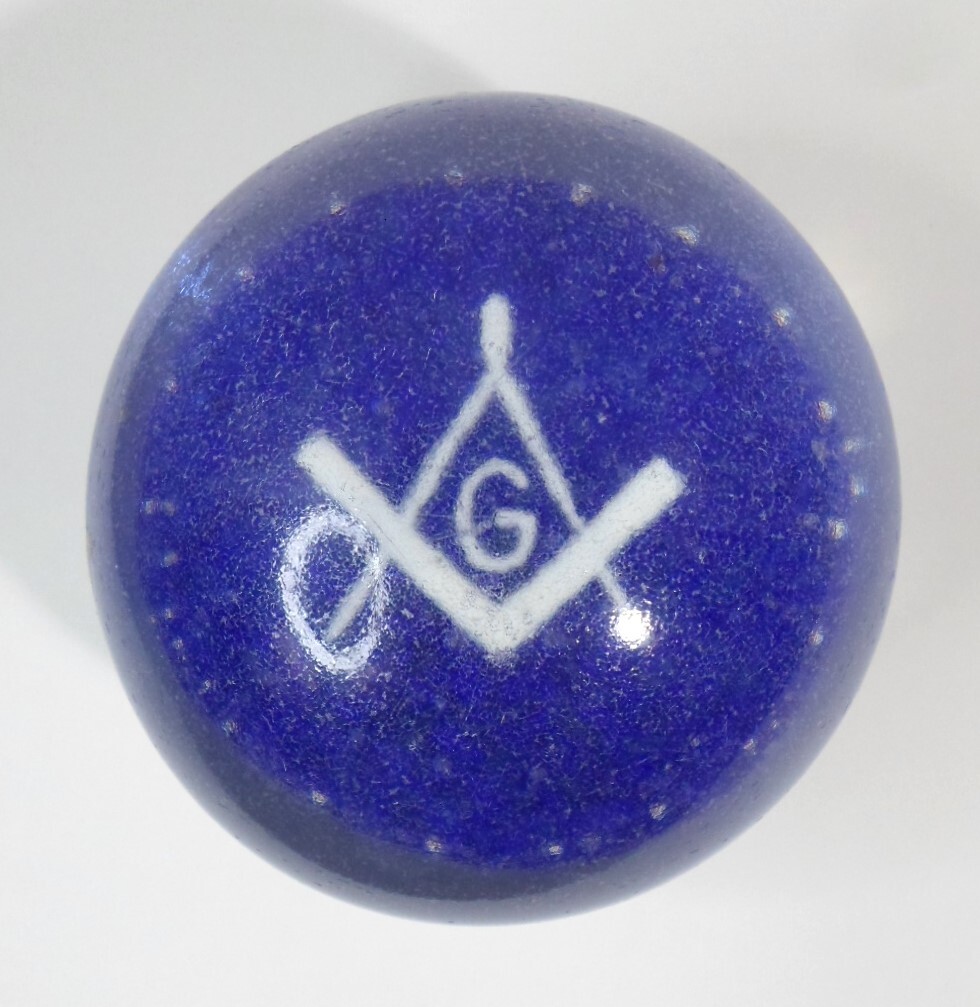 Vintage GENTILE GLASS PAPERWEIGHT MASONIC Compass & Square Logo Bubbles 3.5